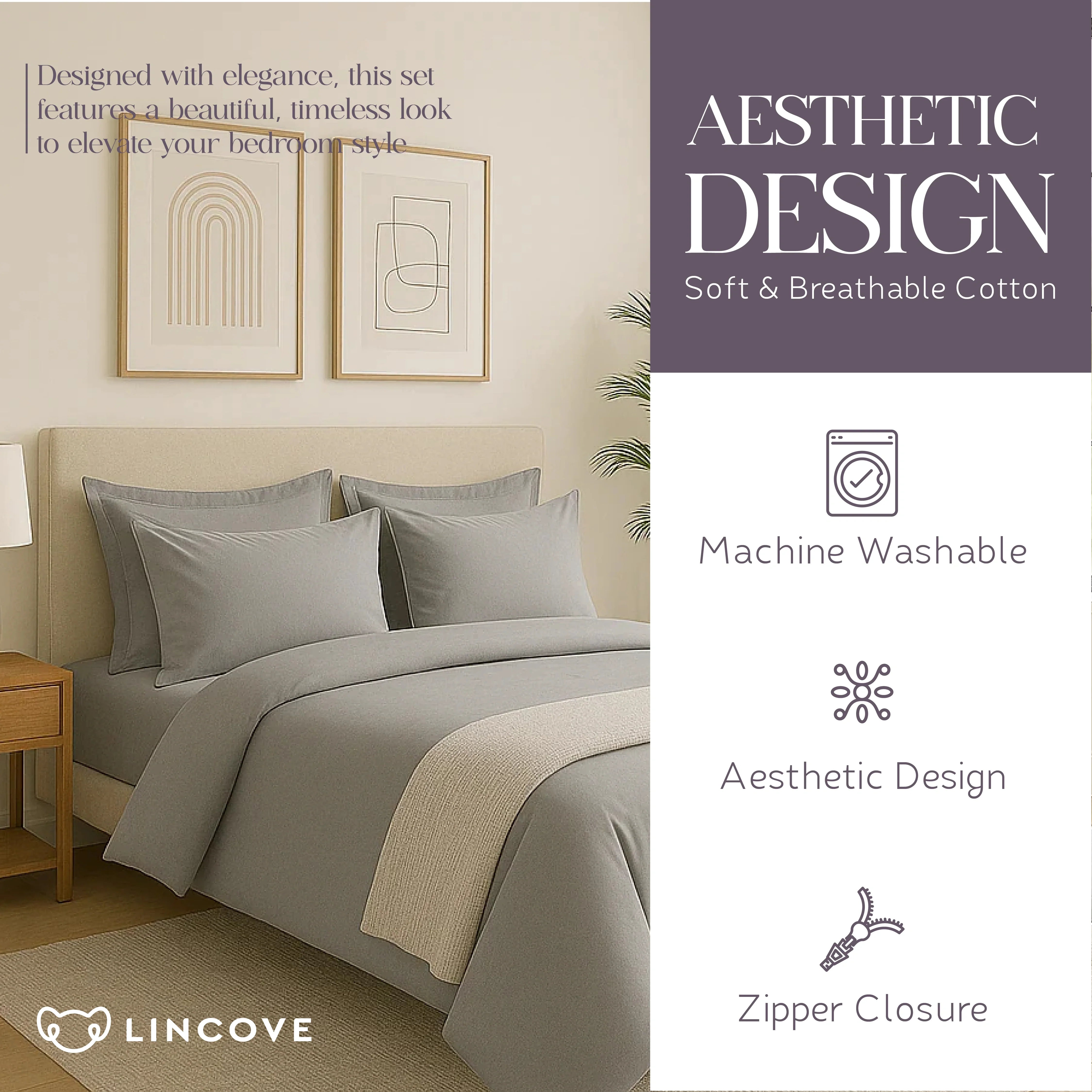 100% Cotton Duvet Cover Set, Graphite - Classic Hotel Collection
