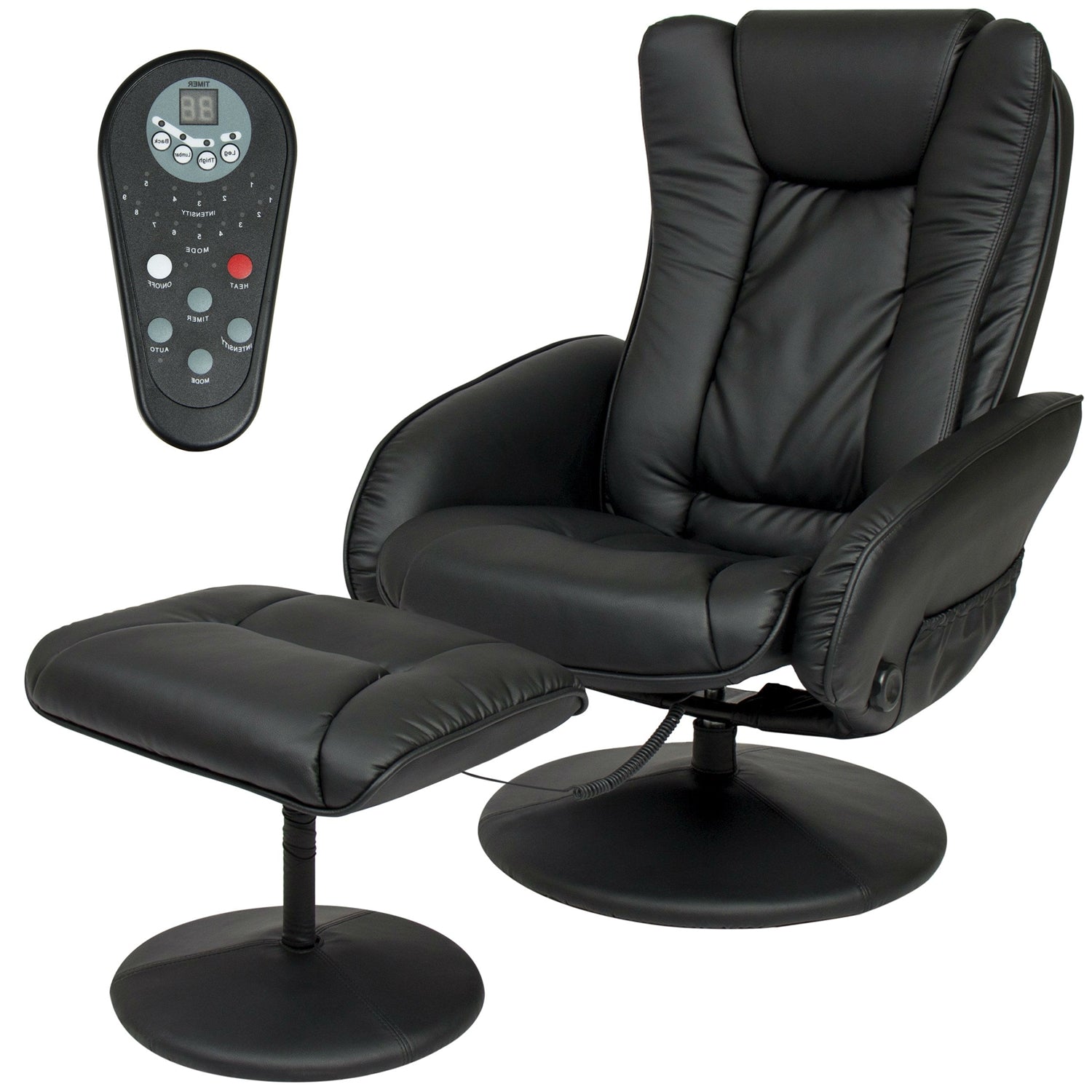 Black Faux Leather Electric Recliner Chair w/ Ottoman