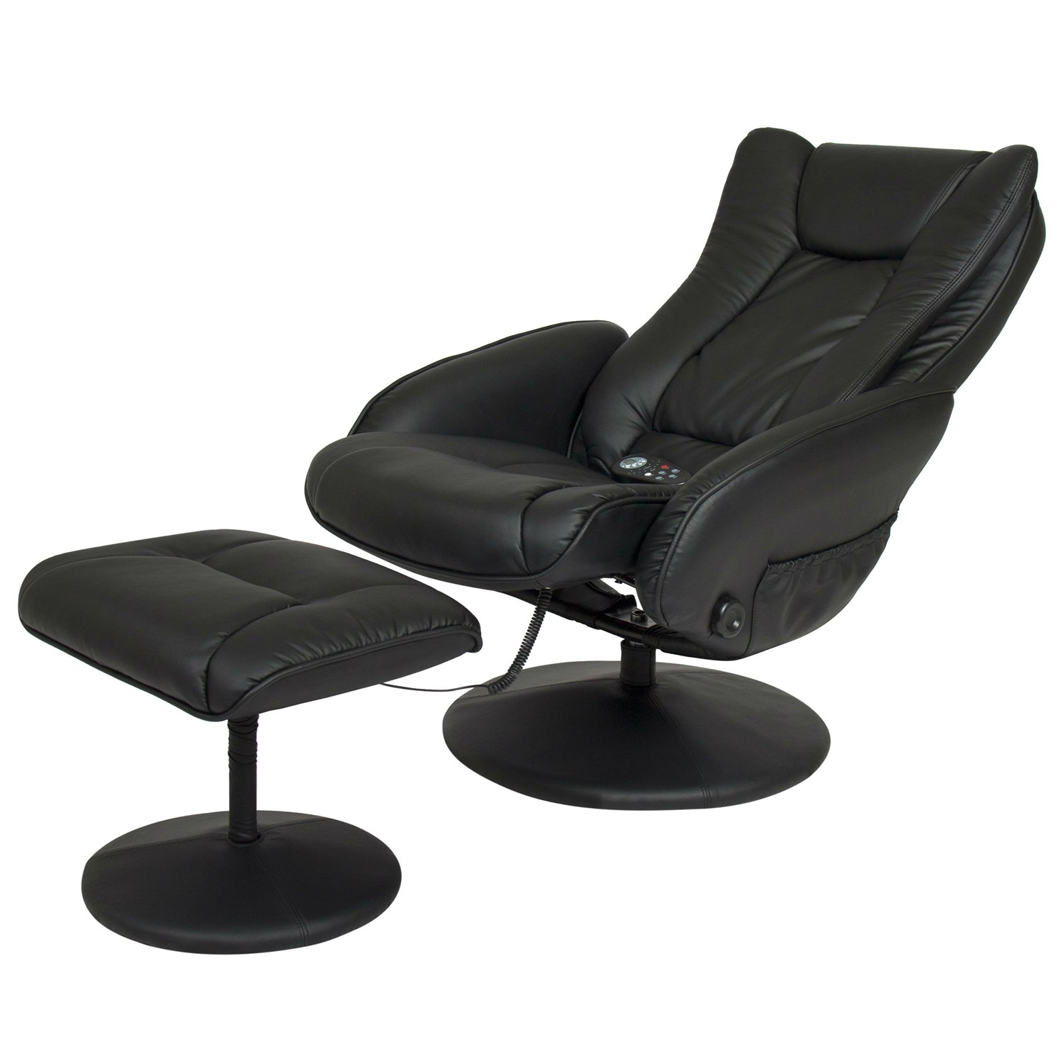 Black Faux Leather Electric Recliner Chair w/ Ottoman