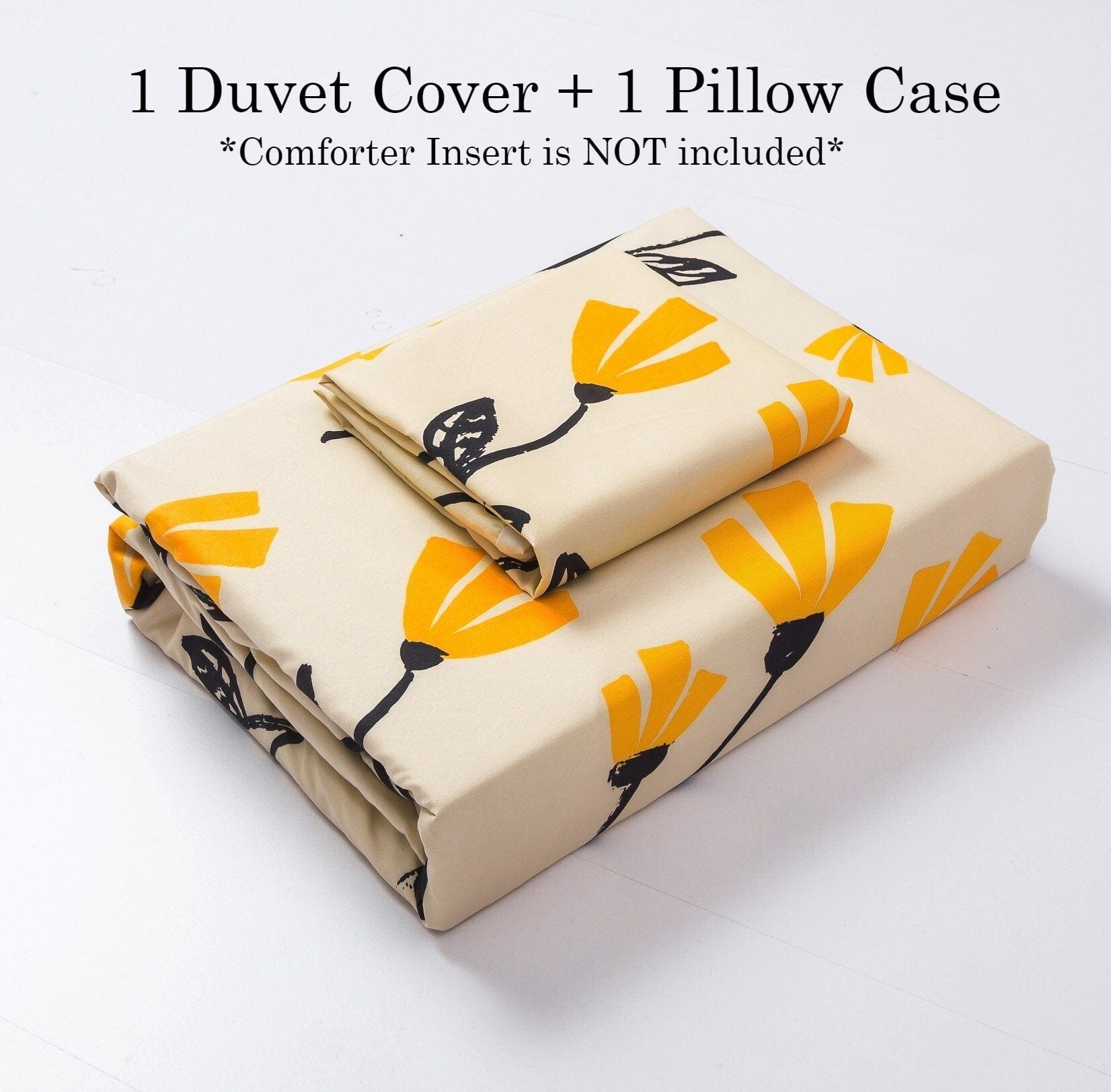 Floral Golden Orange Ivory Duvet Cover Set w/ Pillow Cases