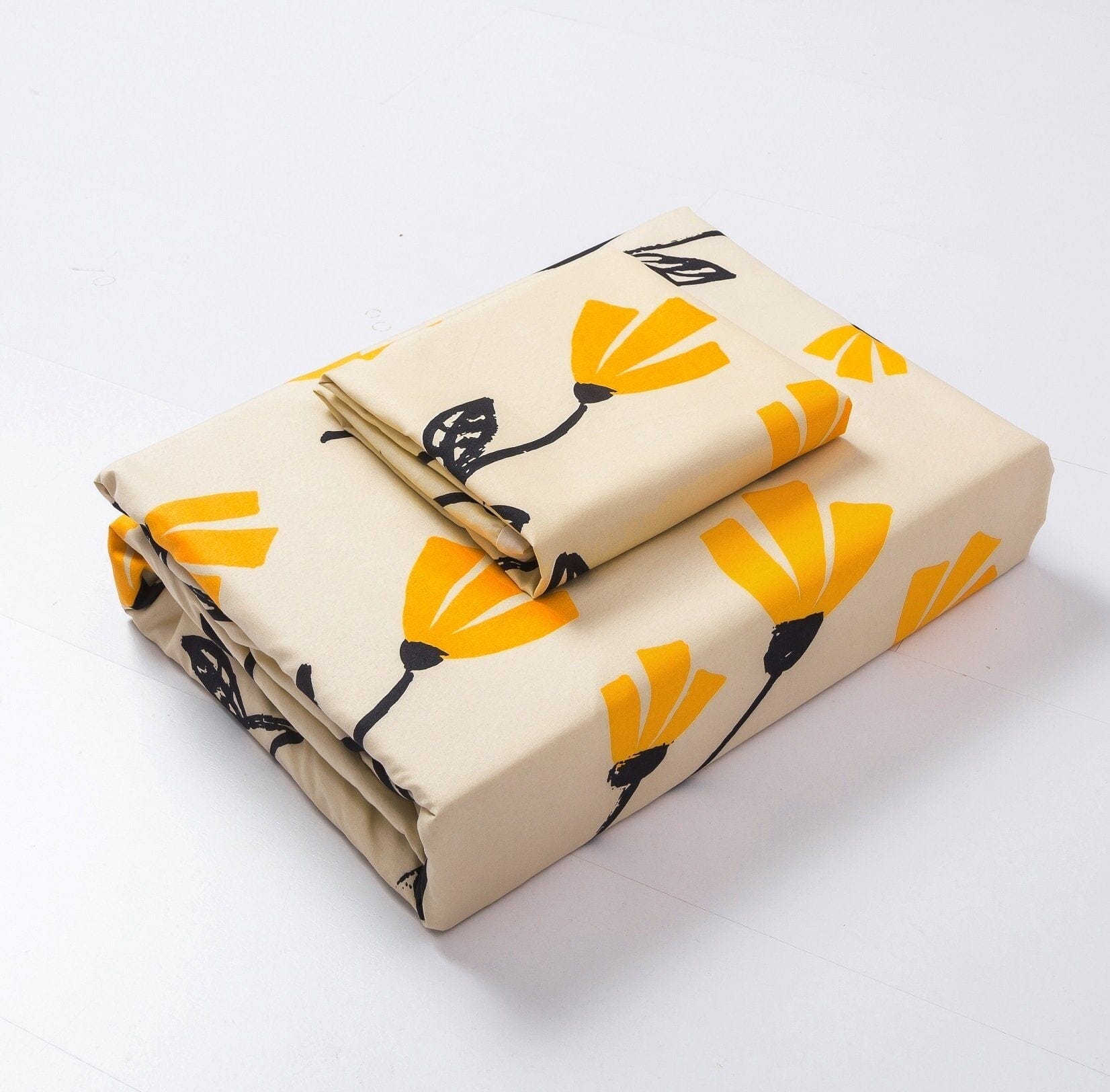 Floral Golden Orange Ivory Duvet Cover Set w/ Pillow Cases