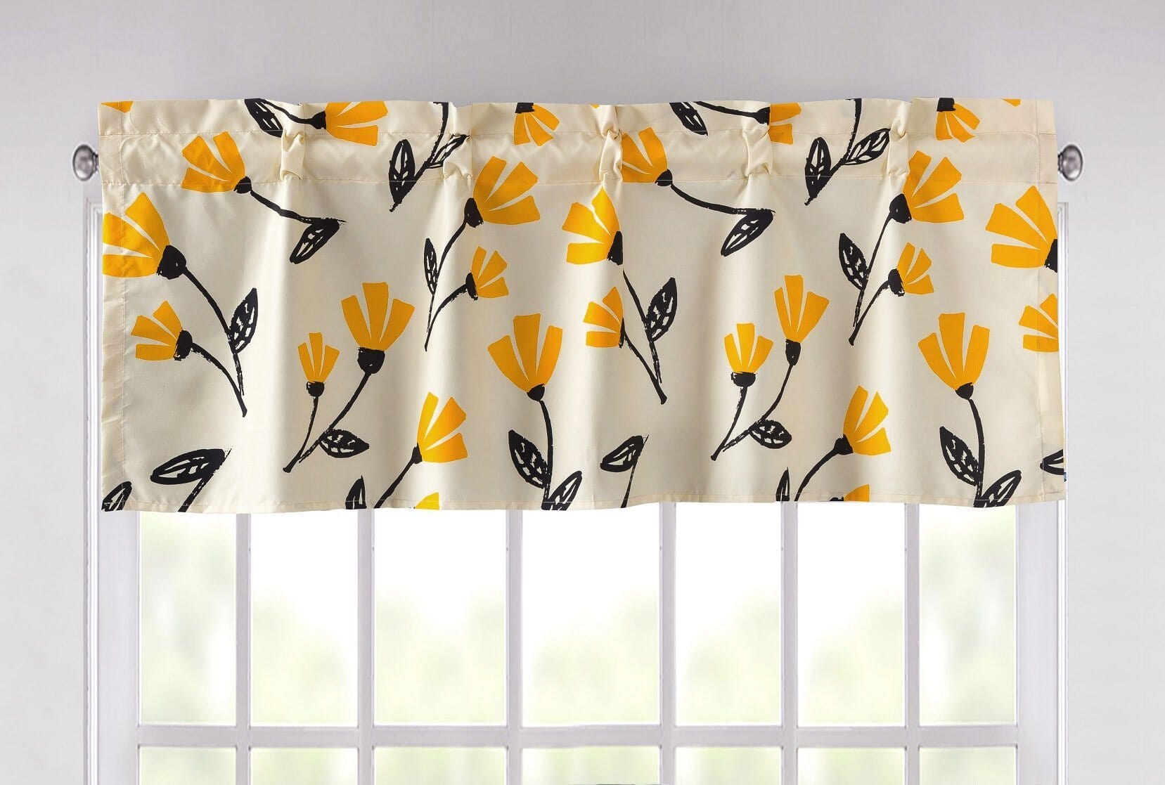 Yellow Fleur Floral Golden Orange Ivory Window Curtain Valance - 18" x 52"