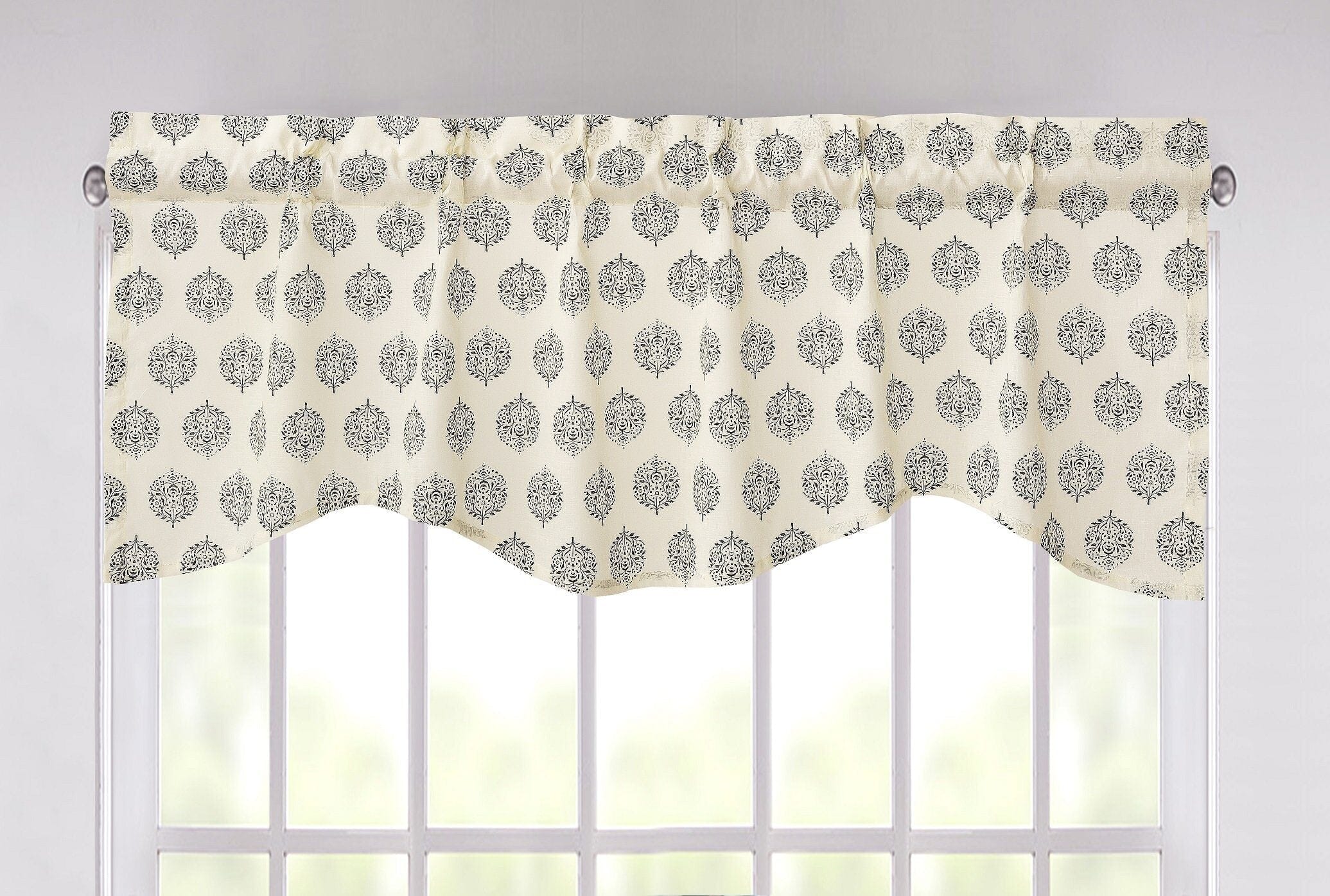 Ivory Blue Elegance Mini Medallions Floral Window Curtain Valance