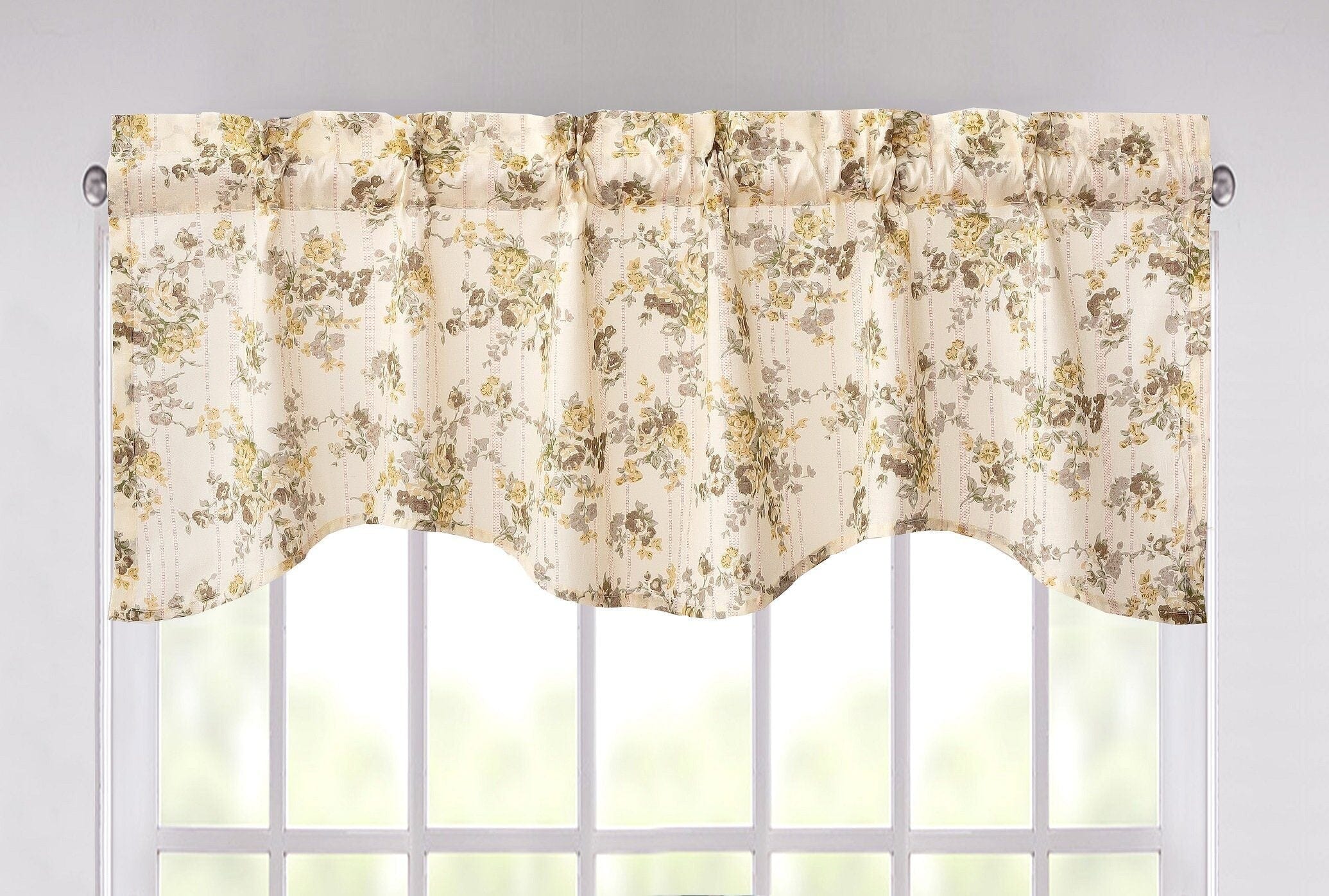 Vintage Dainty Yellow Floral Cottage Window Curtain Valance - 18" x 52"