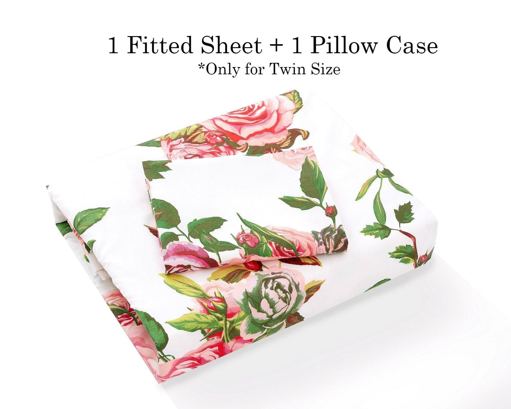 Lovely Spring Pink Floral Fitted Bed Sheet w/ Pillow Cases