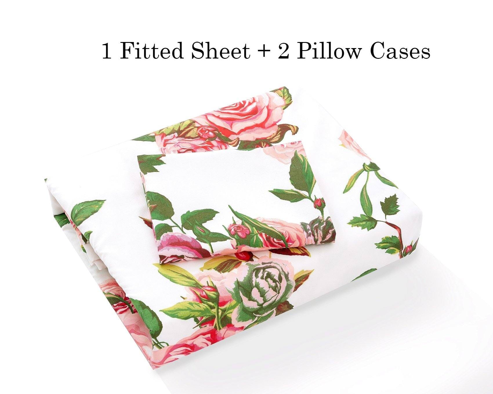 Lovely Spring Pink Floral Fitted Bed Sheet w/ Pillow Cases