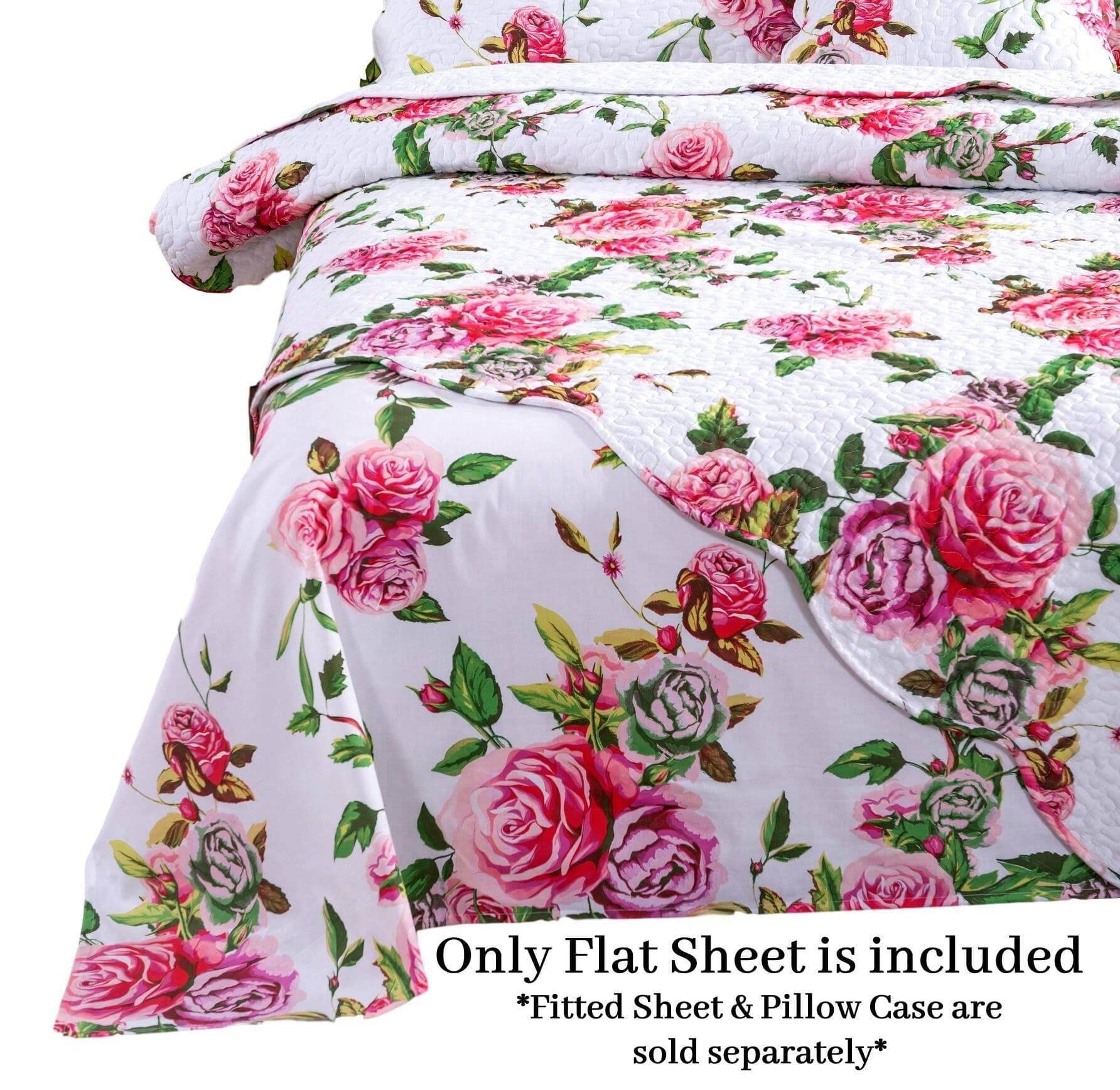Pink Floral Garden Fitted & Flat Bed Sheet Set w/ Pillowcases