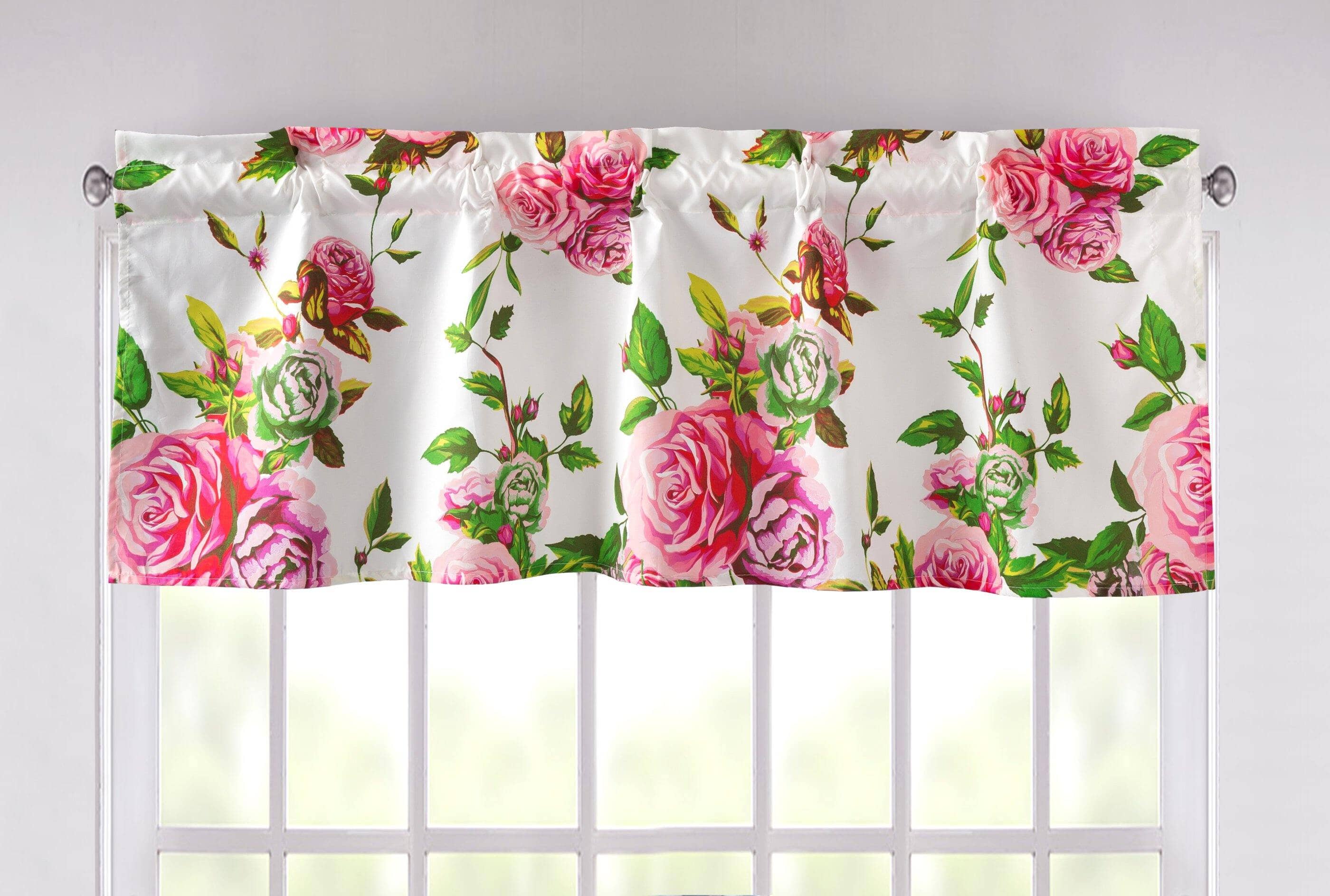 Romantic Roses Pink Floral Window Curtain Valance - 18" x 52"
