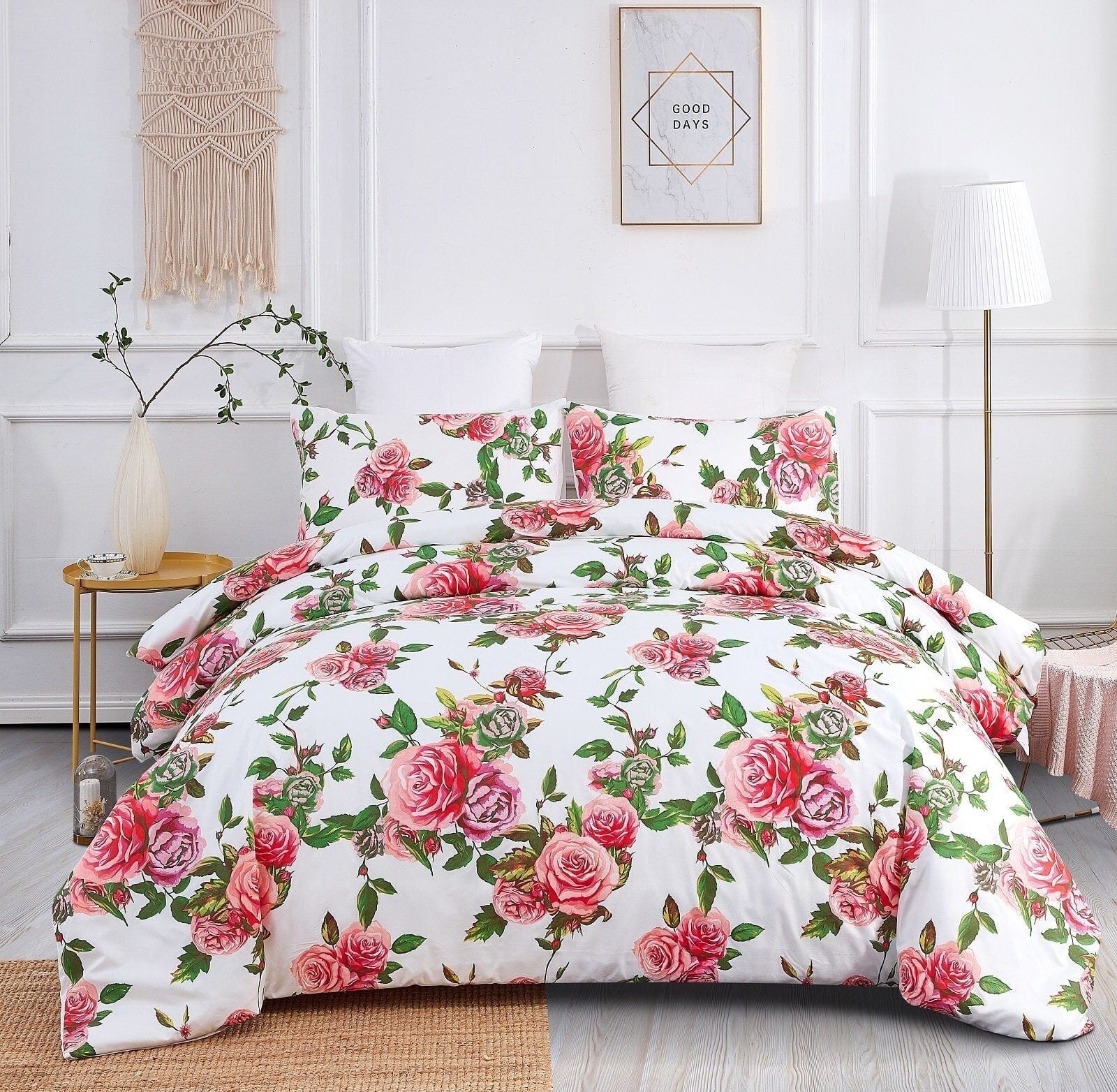 Lovely Spring Pink Floral Duvet Cover Set w/ Pillow Cases