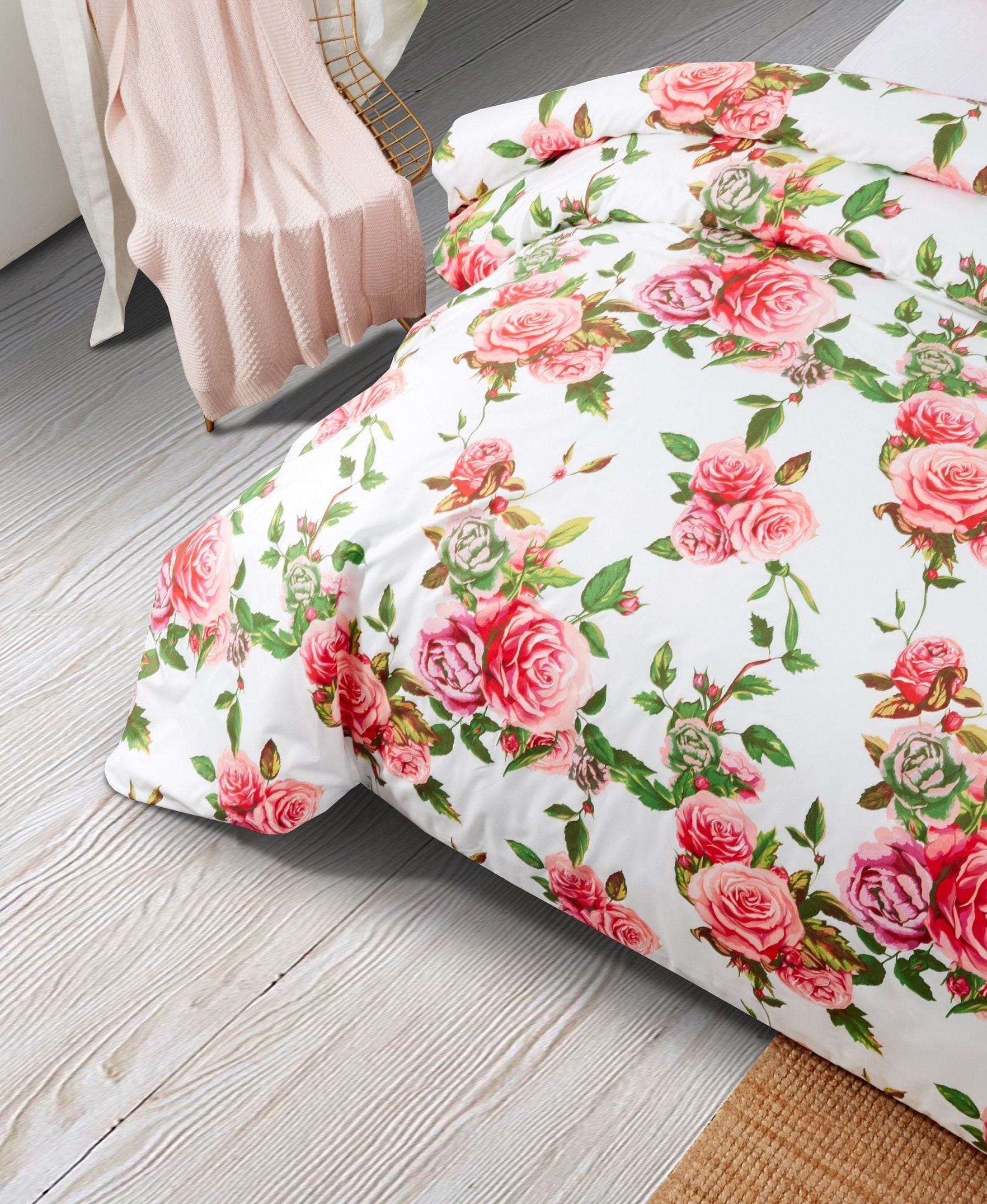 Lovely Spring Pink Floral Duvet Cover Set w/ Pillow Cases