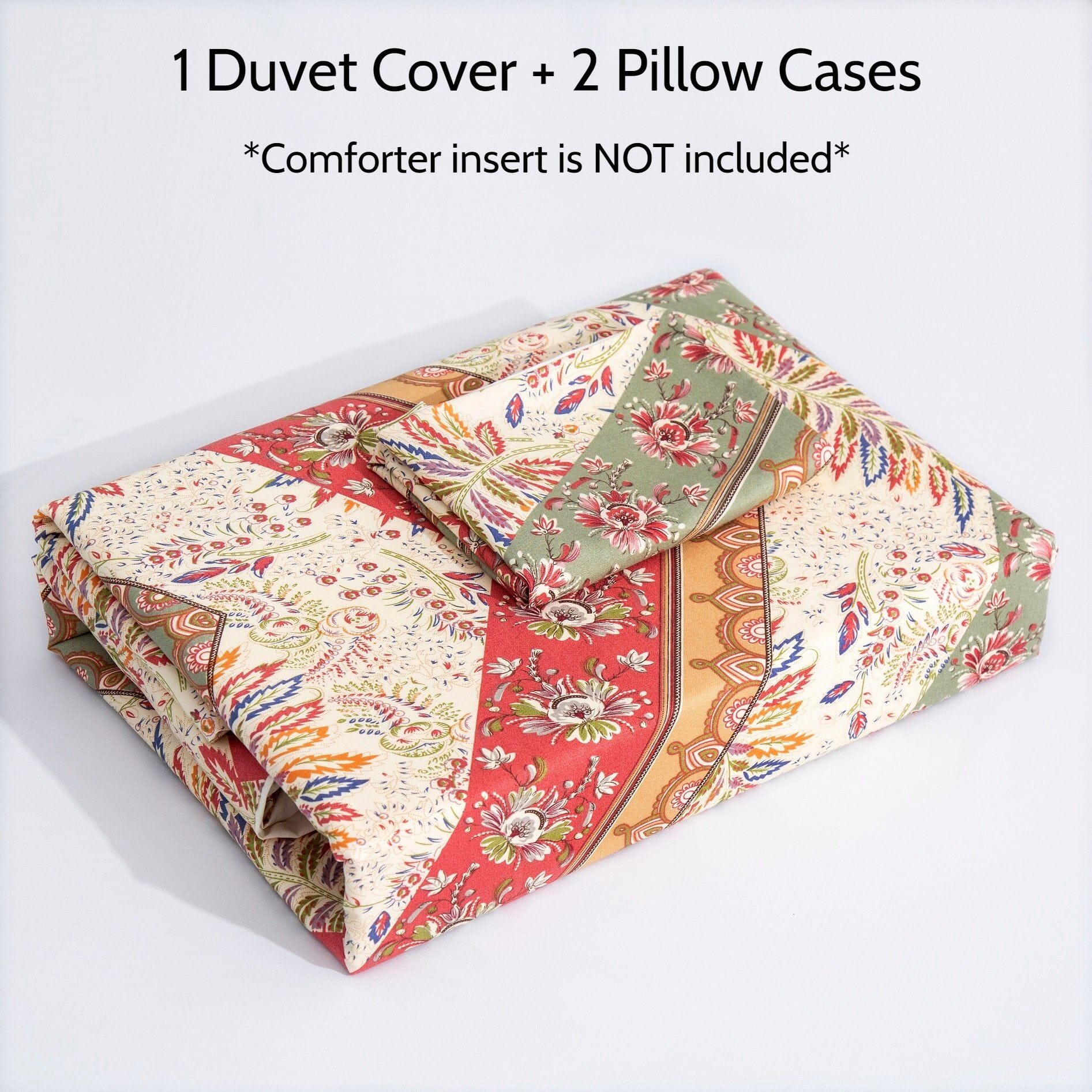 Cranberry Sage Chevron Floral Duvet Cover Set w/ Pillow Cases