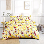 Sunshine Yellow Hummingbirds Floral Duvet Cover & Fitted Flat Bed Sheets Set