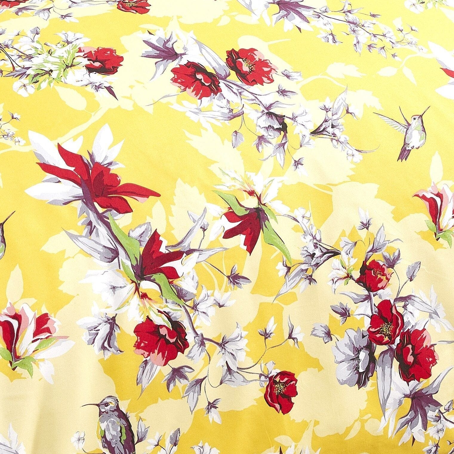 Yellow Hummingbirds Floral Duvet Cover Set w/ Pillow Cases