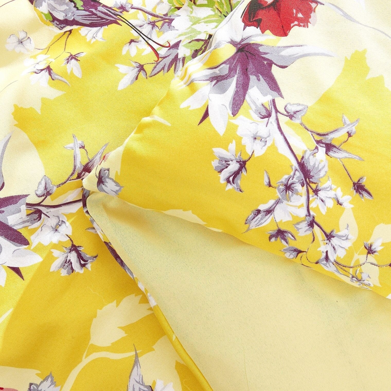 Yellow Hummingbirds Floral Duvet Cover Set w/ Pillow Cases