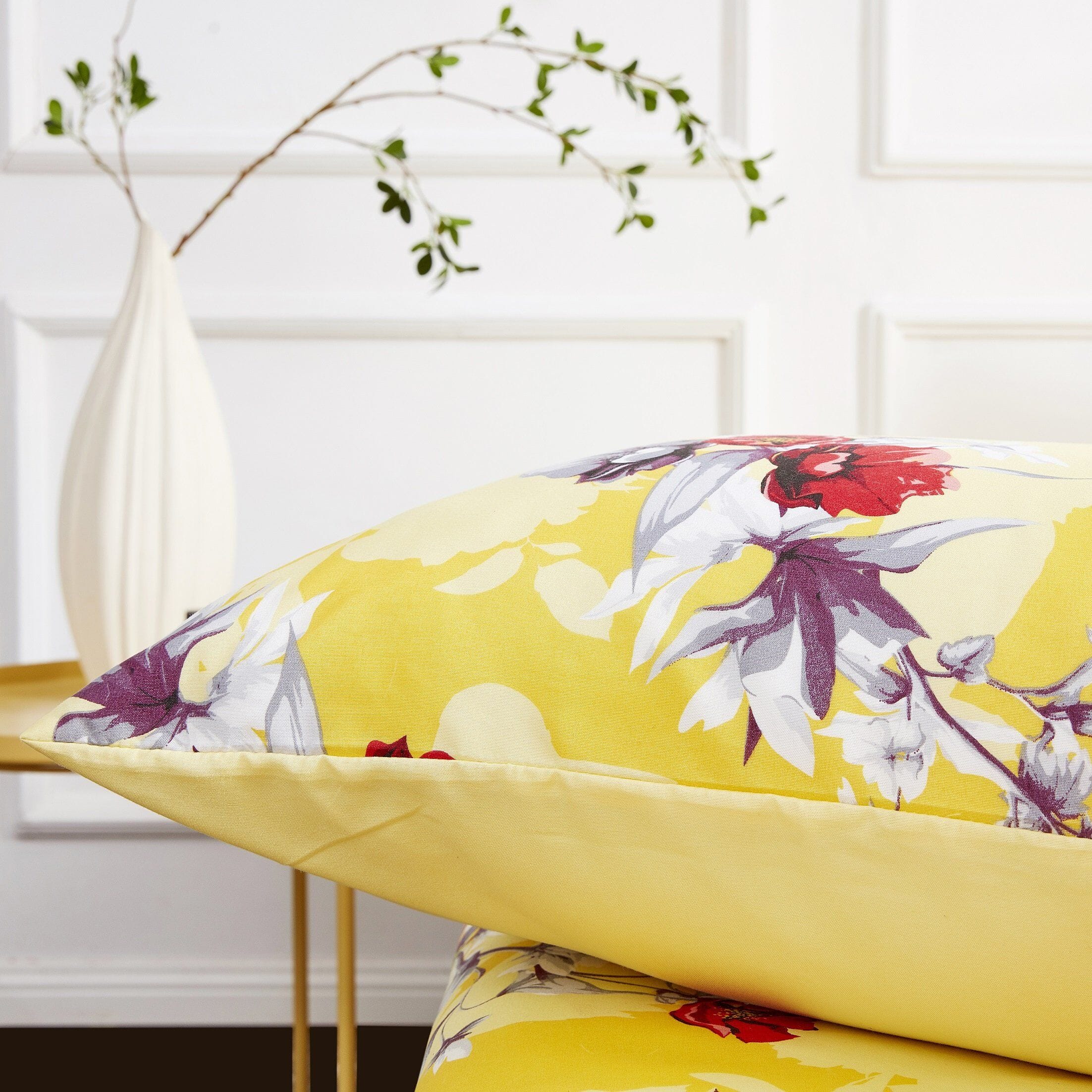 Sunshine Yellow Hummingbirds Floral Fitted Bed Sheet w/ Pillow Cases