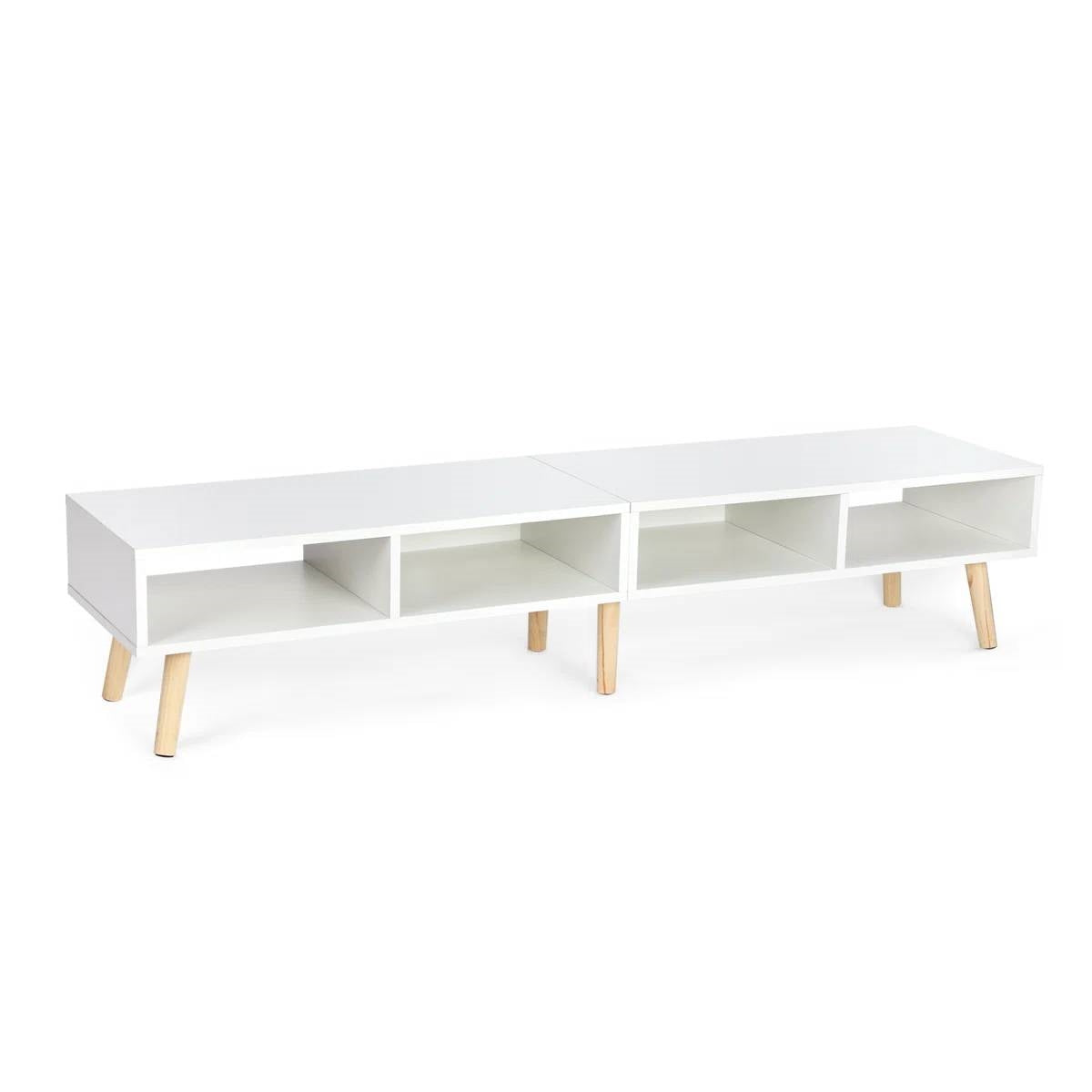 Mid-Century Style TV Stand in White with Wood Legs