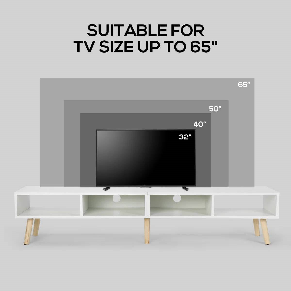 Mid-Century Style TV Stand in White with Wood Legs