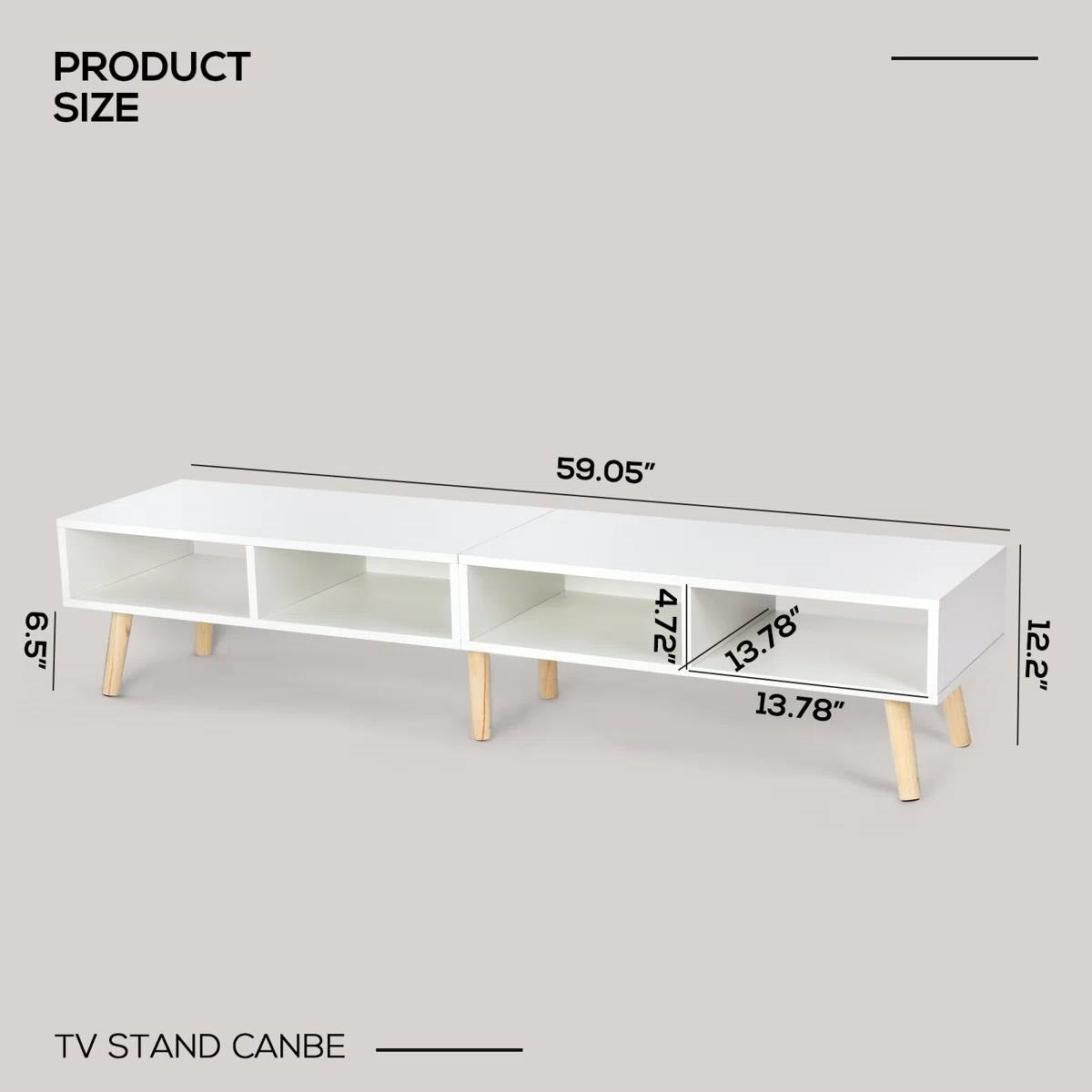 Mid-Century Style TV Stand in White with Wood Legs