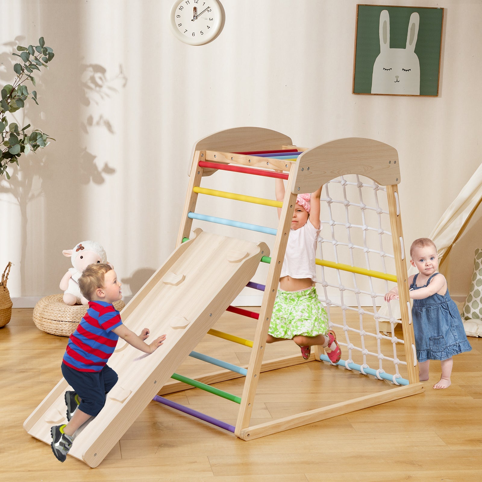 Linensnthings.com 6-in-1 Jungle Gym Wooden Indoor Playground with ...