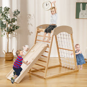 6-in-1 Wooden Indoor Jungle Gym  with Double-Sided Ramp & Monkey Bars-Natural