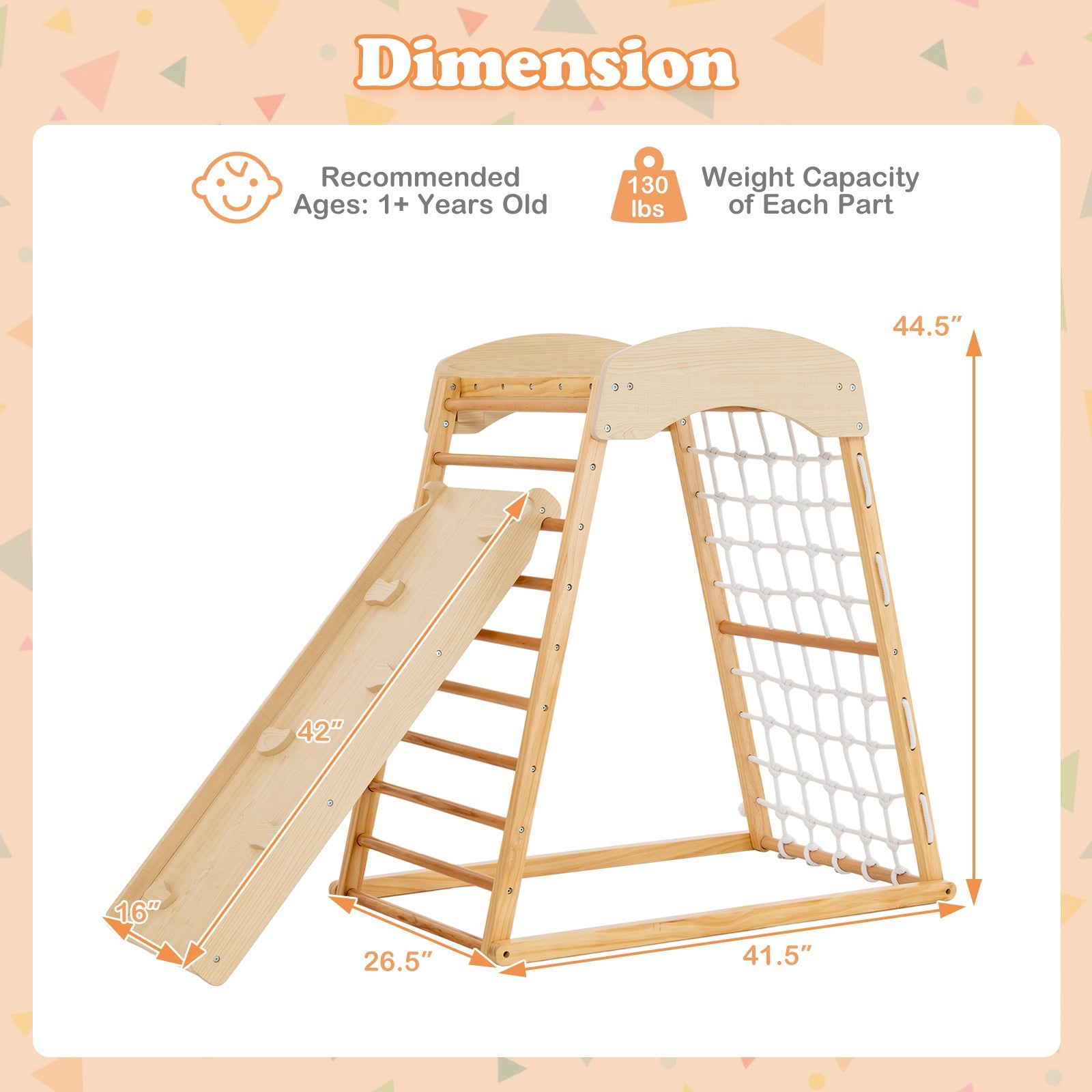 6-in-1 Wooden Indoor Jungle Gym  with Double-Sided Ramp & Monkey Bars-Natural