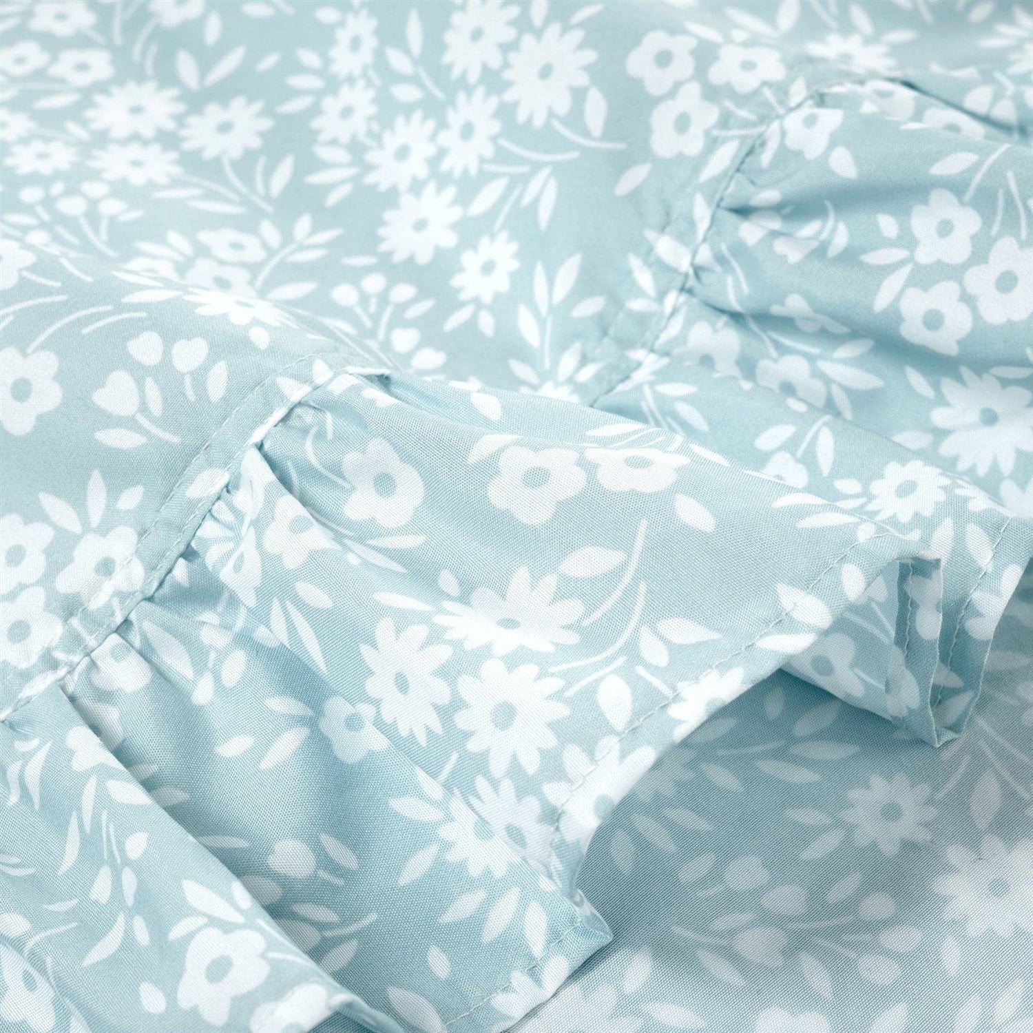 King Size, Polyester, Blue Ruffle Floral 6 Piece Sheet Set