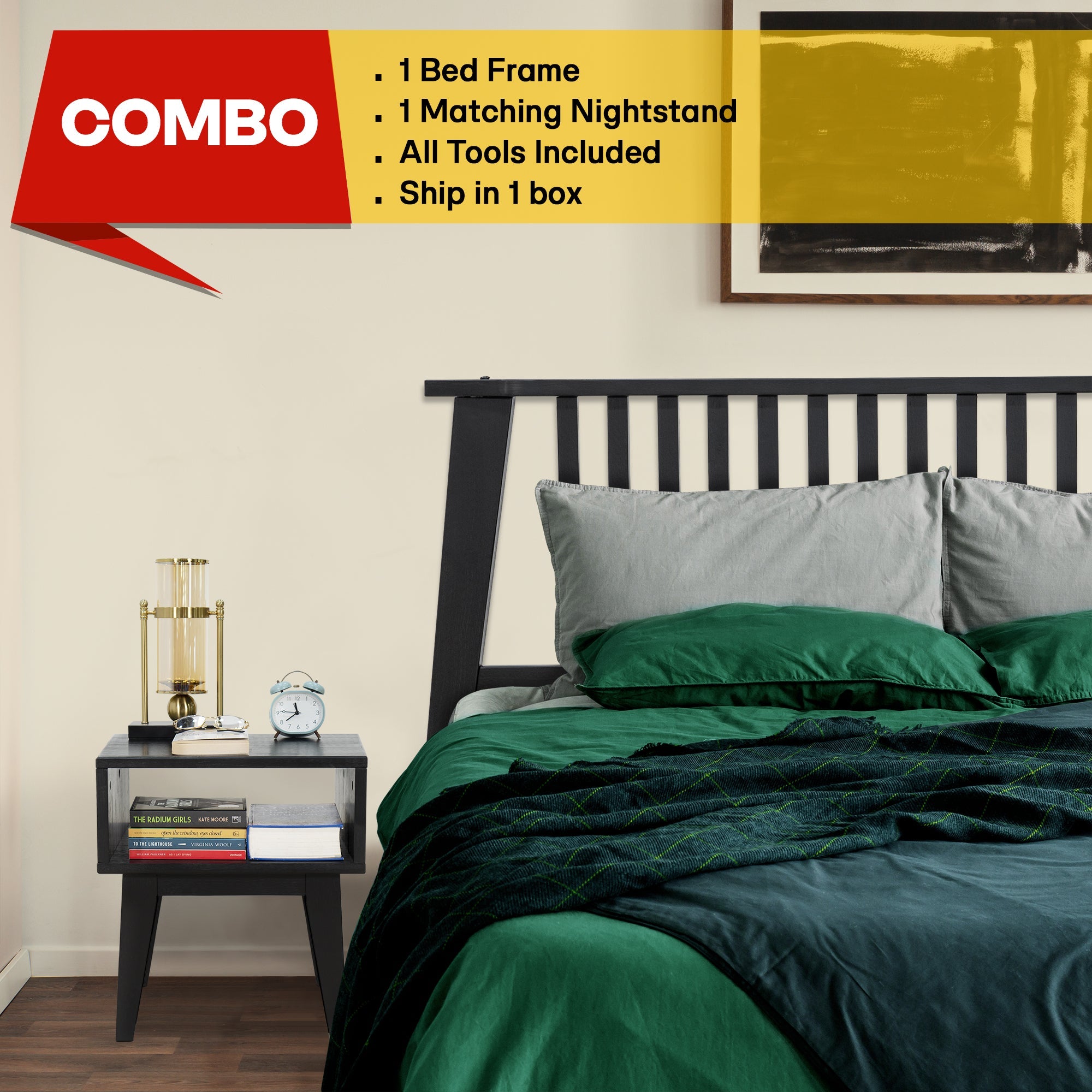 Acacia Kaylin Bed Frame & Nightstand Set