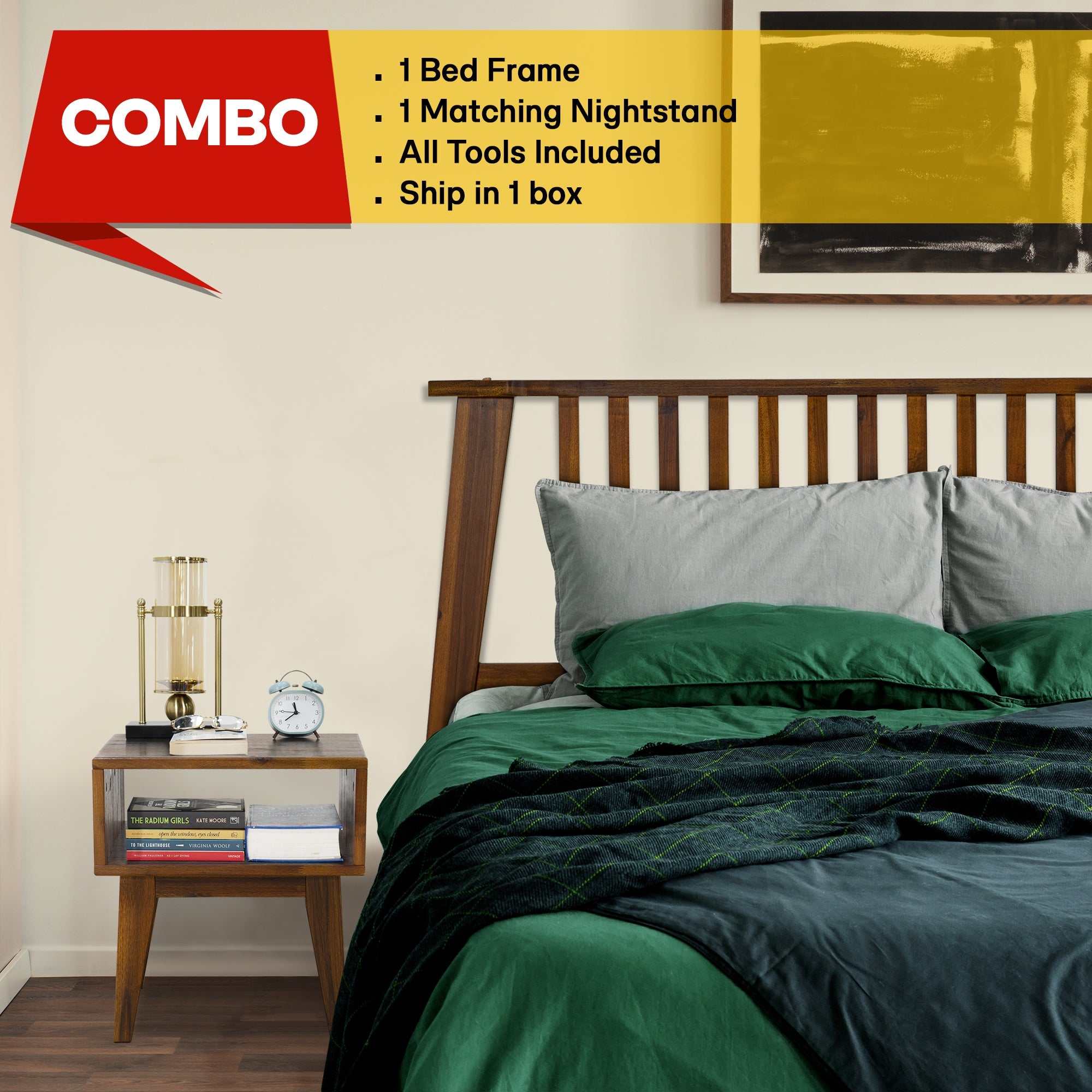 Acacia Kaylin Bed Frame & Nightstand Set