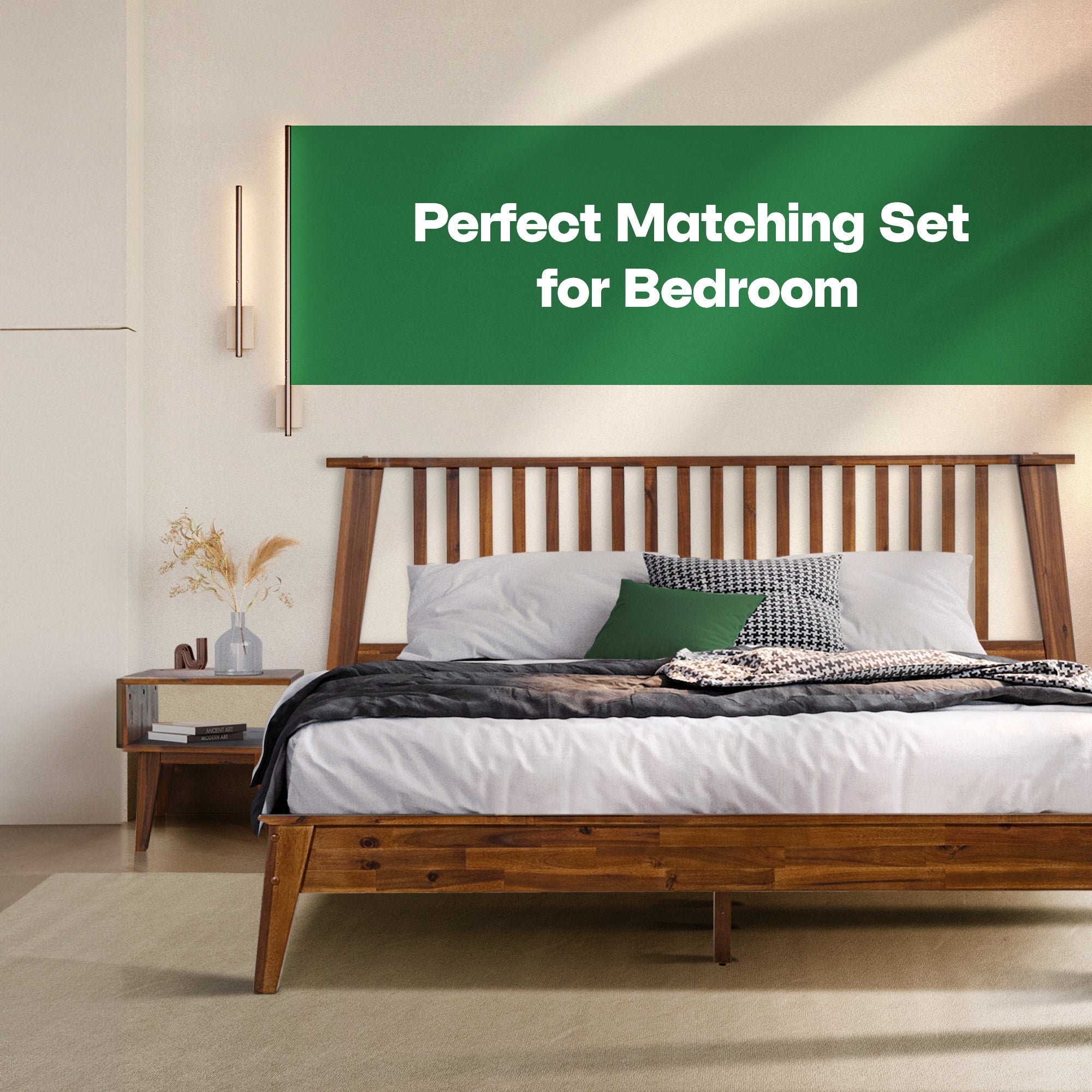 Acacia Kaylin Bed Frame & Nightstand Set