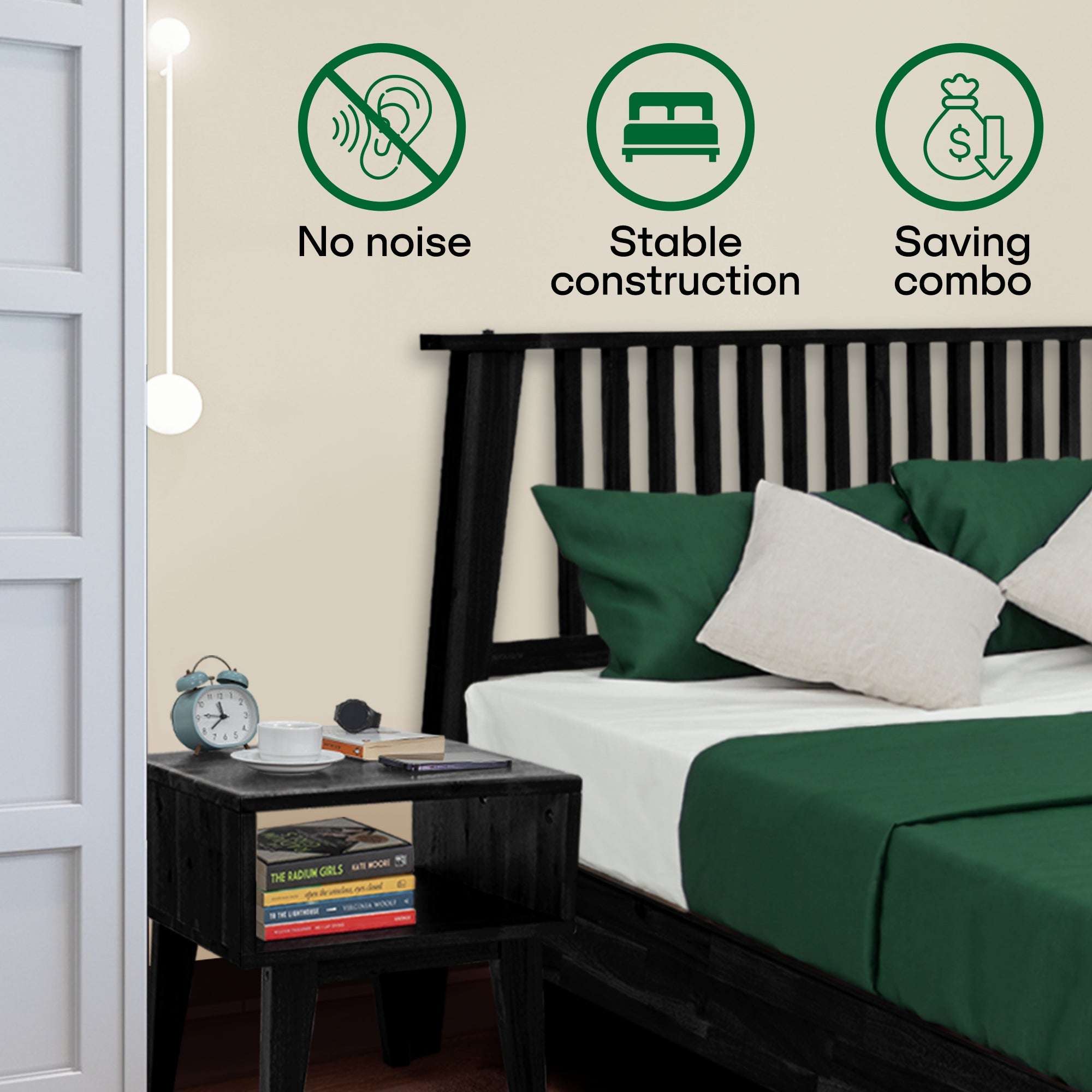 Acacia Kaylin Bed Frame & Nightstand Set