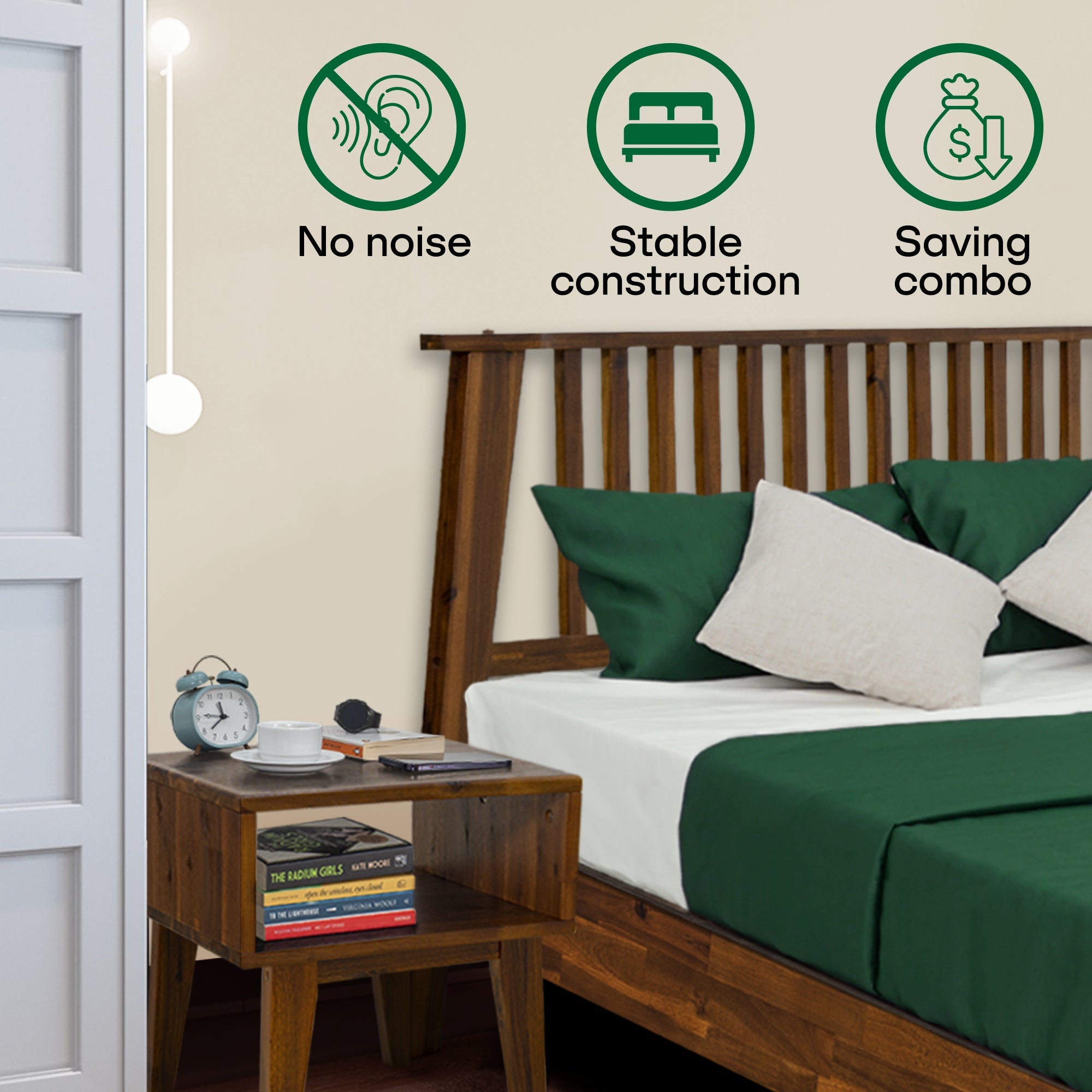 Acacia Kaylin Bed Frame & Nightstand Set