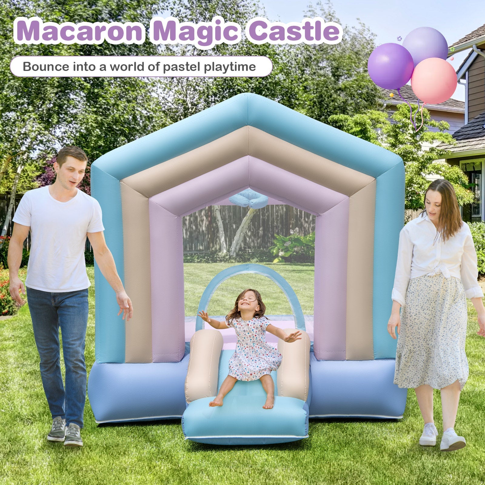 Kids Bounce House with Slide and Basketball Rim Bouncy Castle for Party