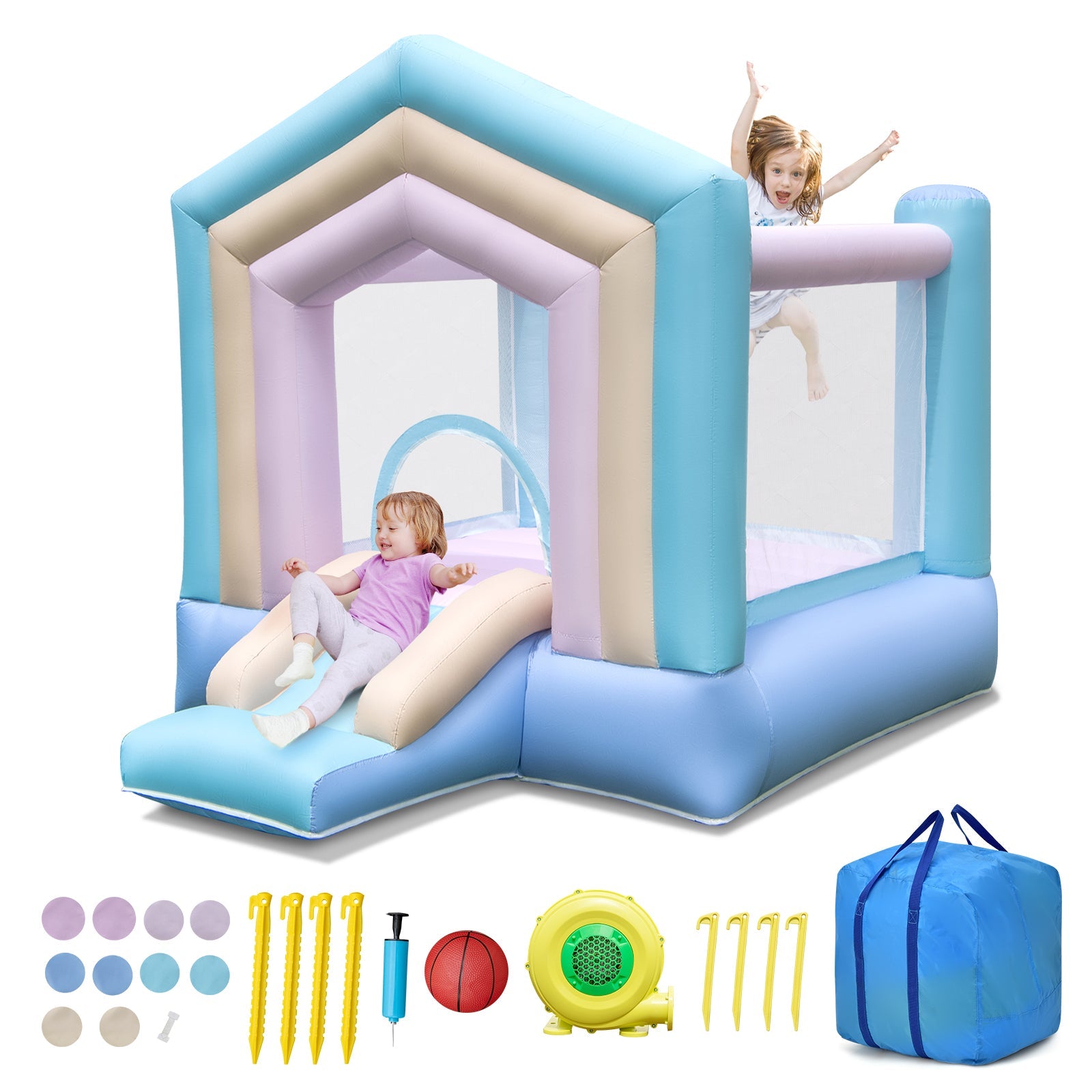 Kids Bounce House with Slide and Basketball Rim Bouncy Castle for Party