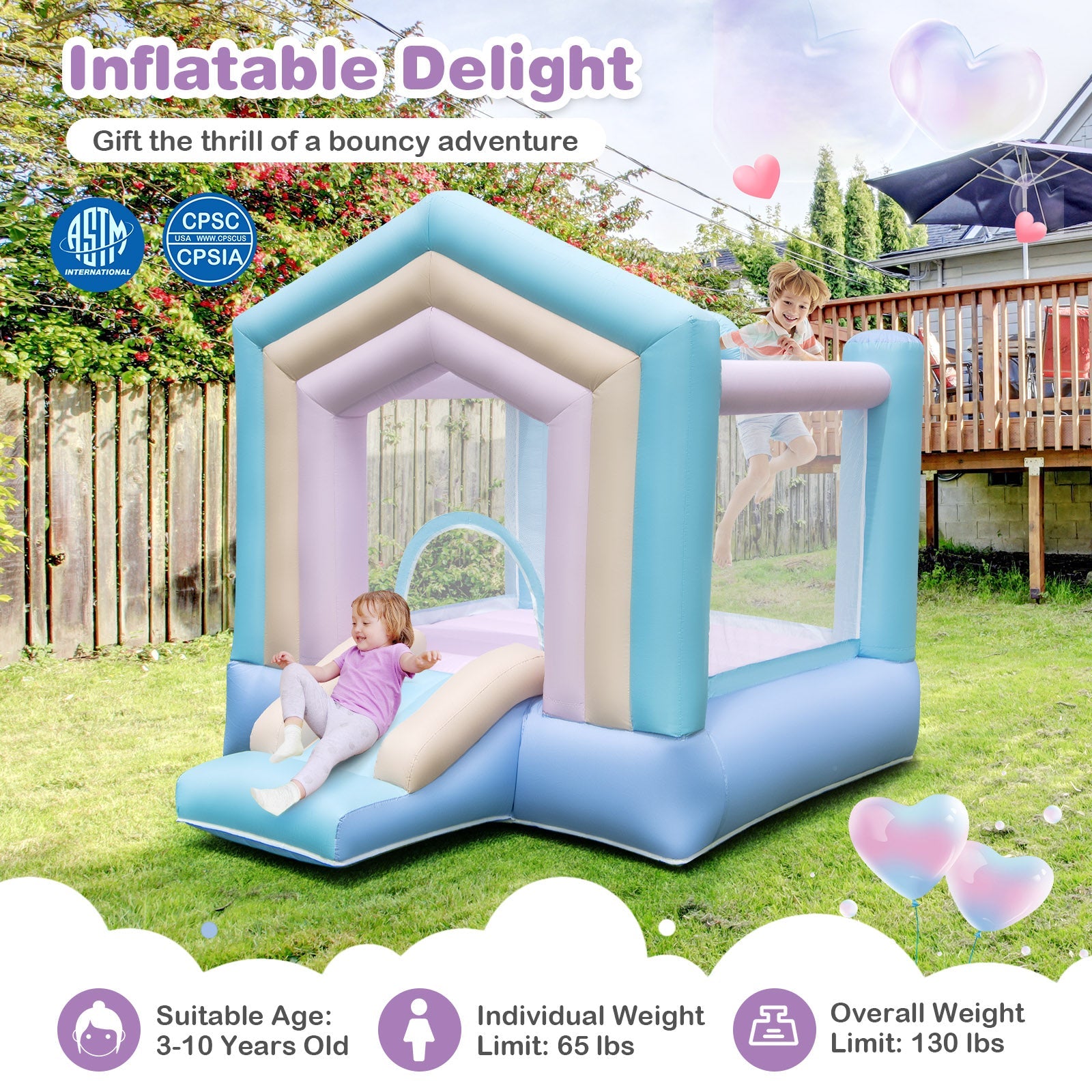 Kids Bounce House with Slide and Basketball Rim Bouncy Castle for Party