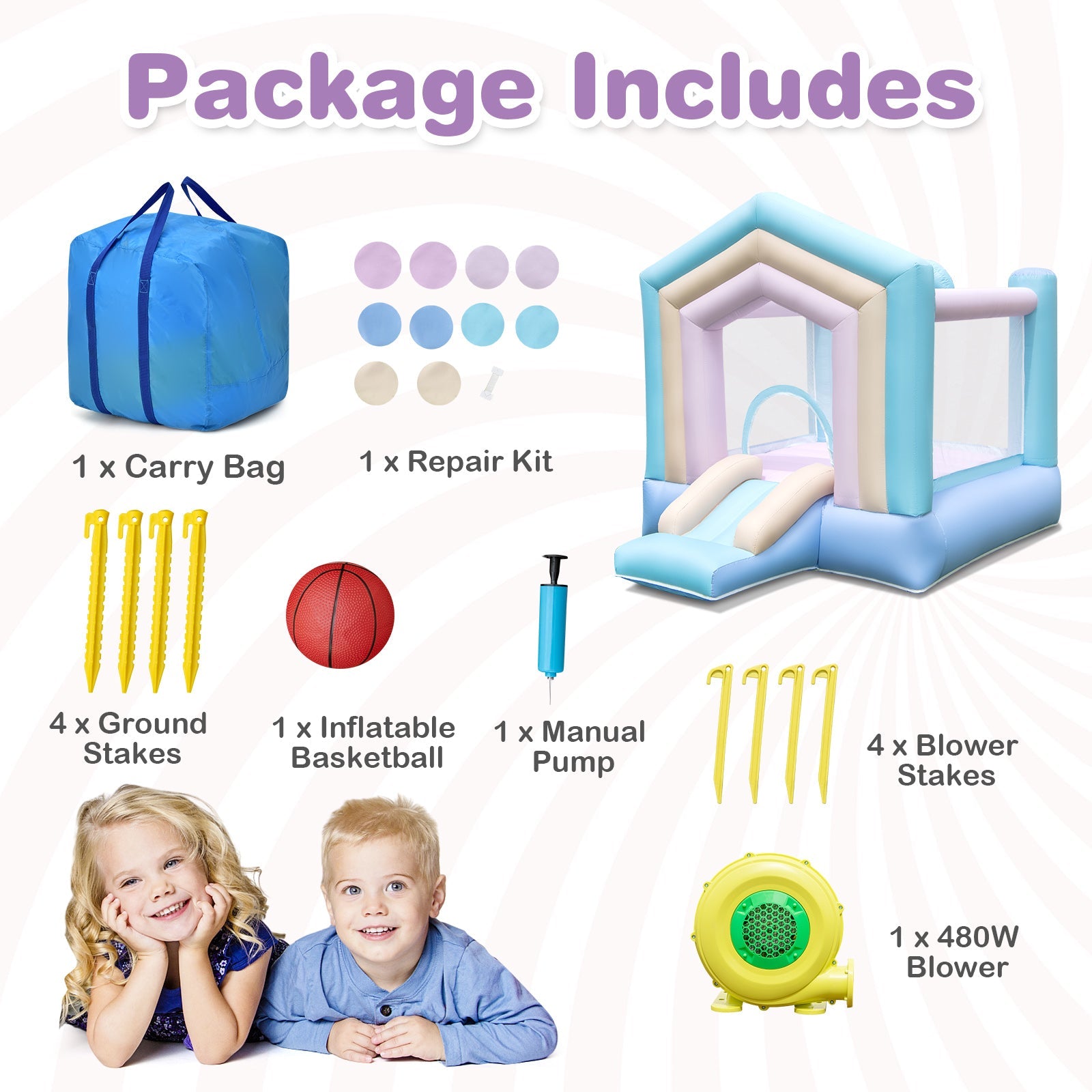 Kids Bounce House with Slide and Basketball Rim Bouncy Castle for Party