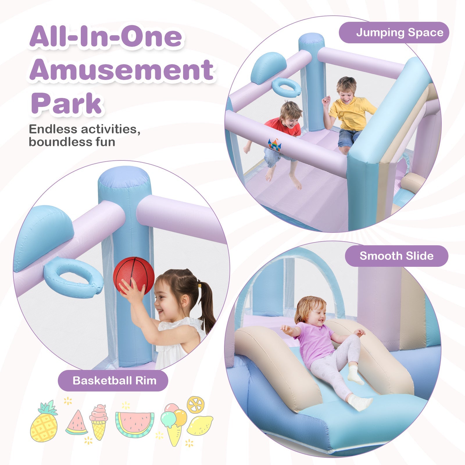 Kids Bounce House with Slide and Basketball Rim Bouncy Castle for Party