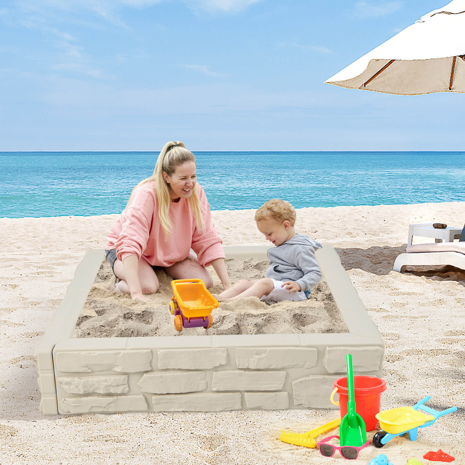 Linensnthings.com 2-In-1 HDPE Kids Sandbox with Cover and Bottom Liner ...