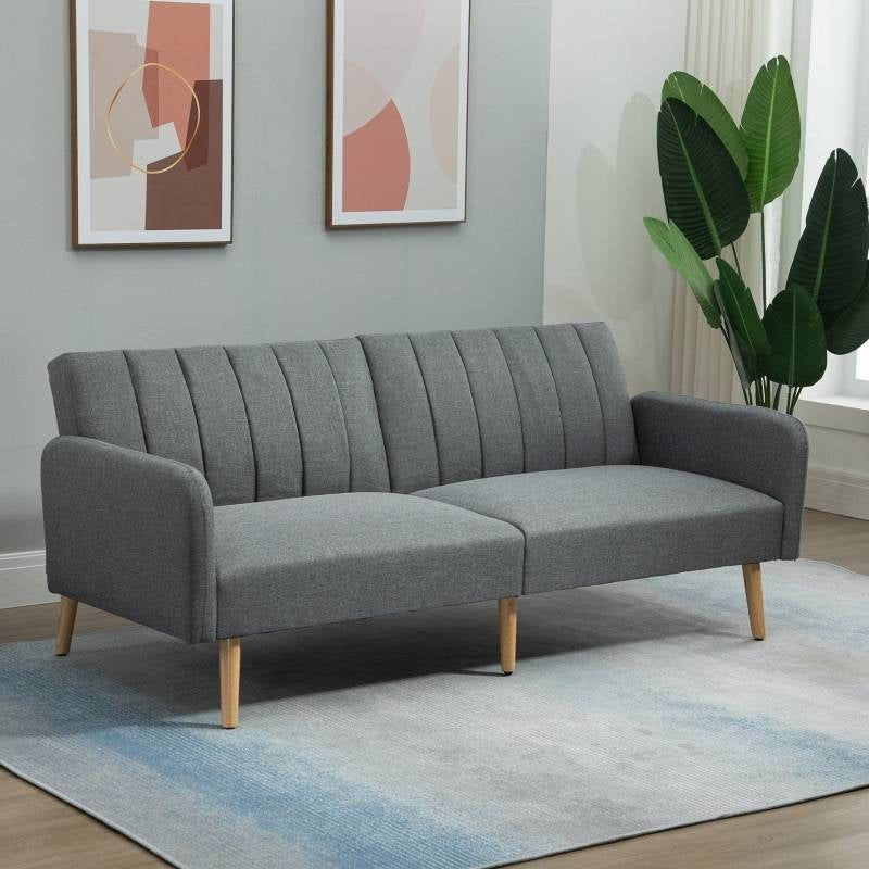 Mid-Century Light Gray Futon Sleeper Sofa Bed