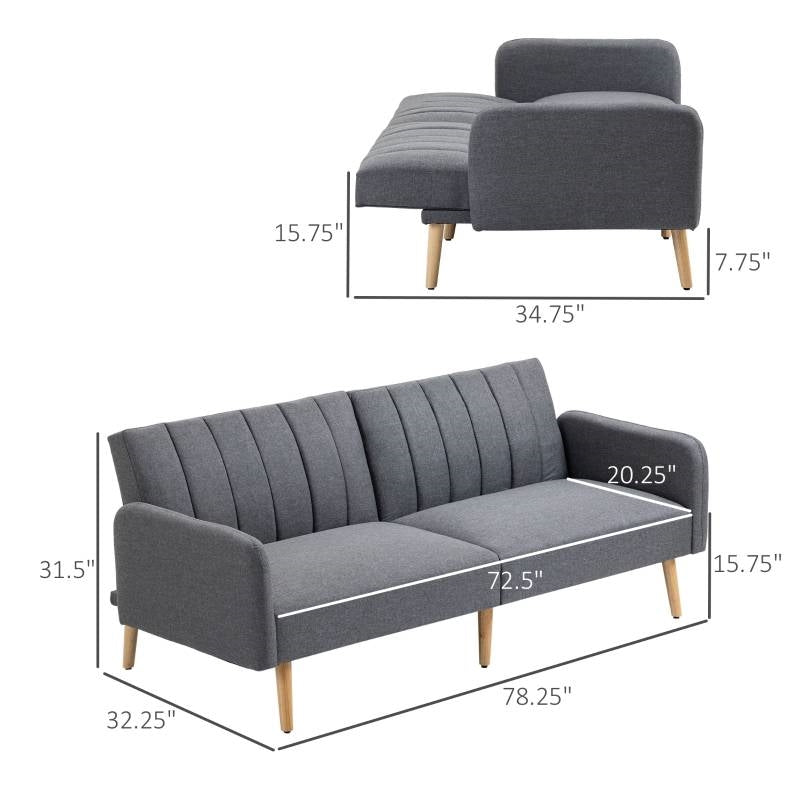 Mid-Century Light Gray Futon Sleeper Sofa Bed