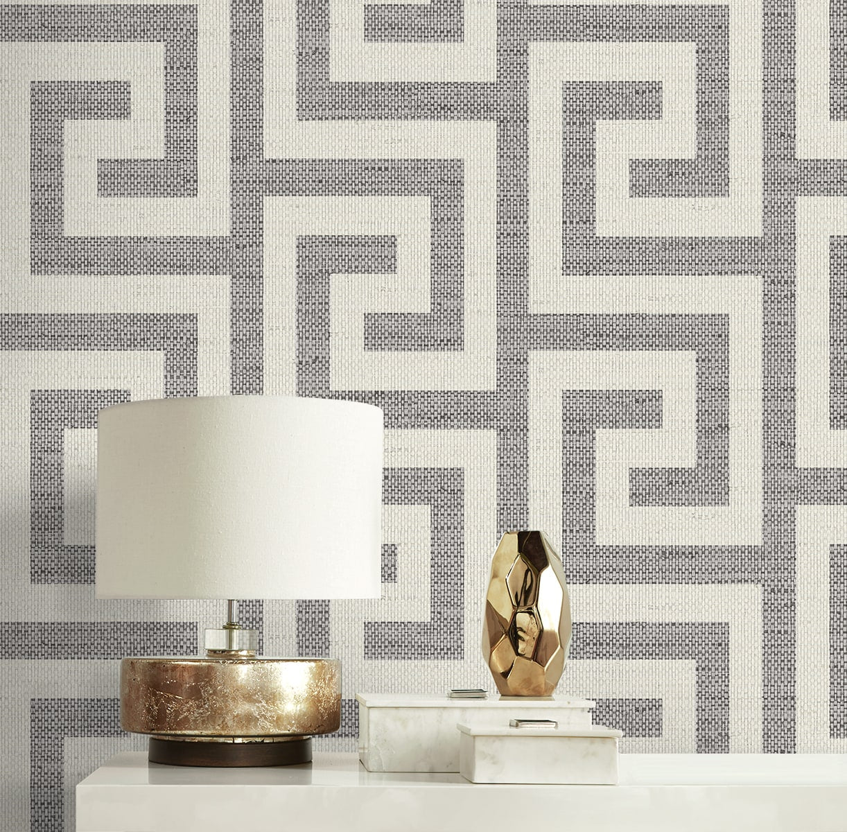 Luna Retreat Greek Key Embossed Vinyl Unpasted Wallpaper