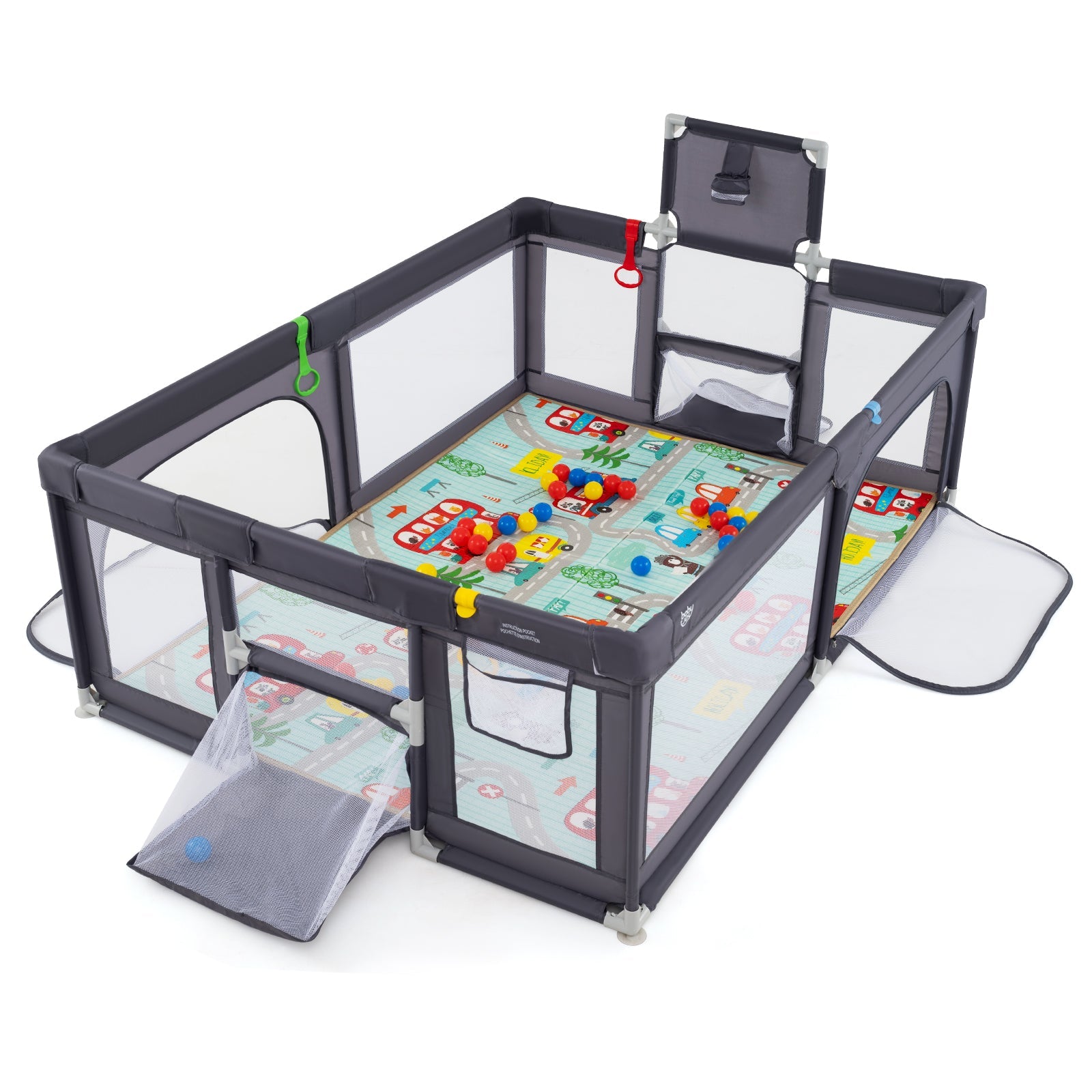 Large Baby Playpen with Mat and Ocean Balls-Dark gray
