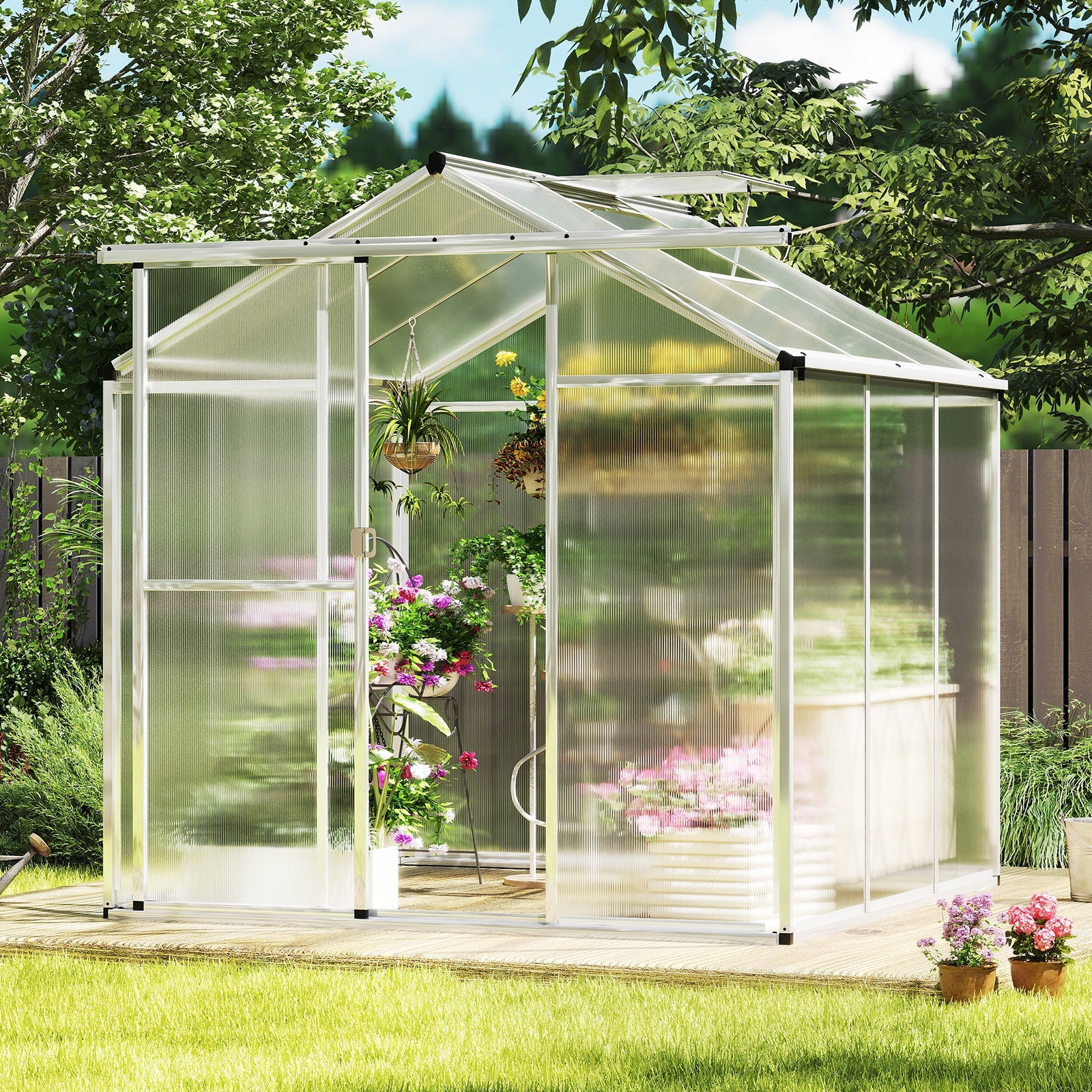 Large Walk-in Green House with Rain Gutters and Polycarbonate Panels-6 FT