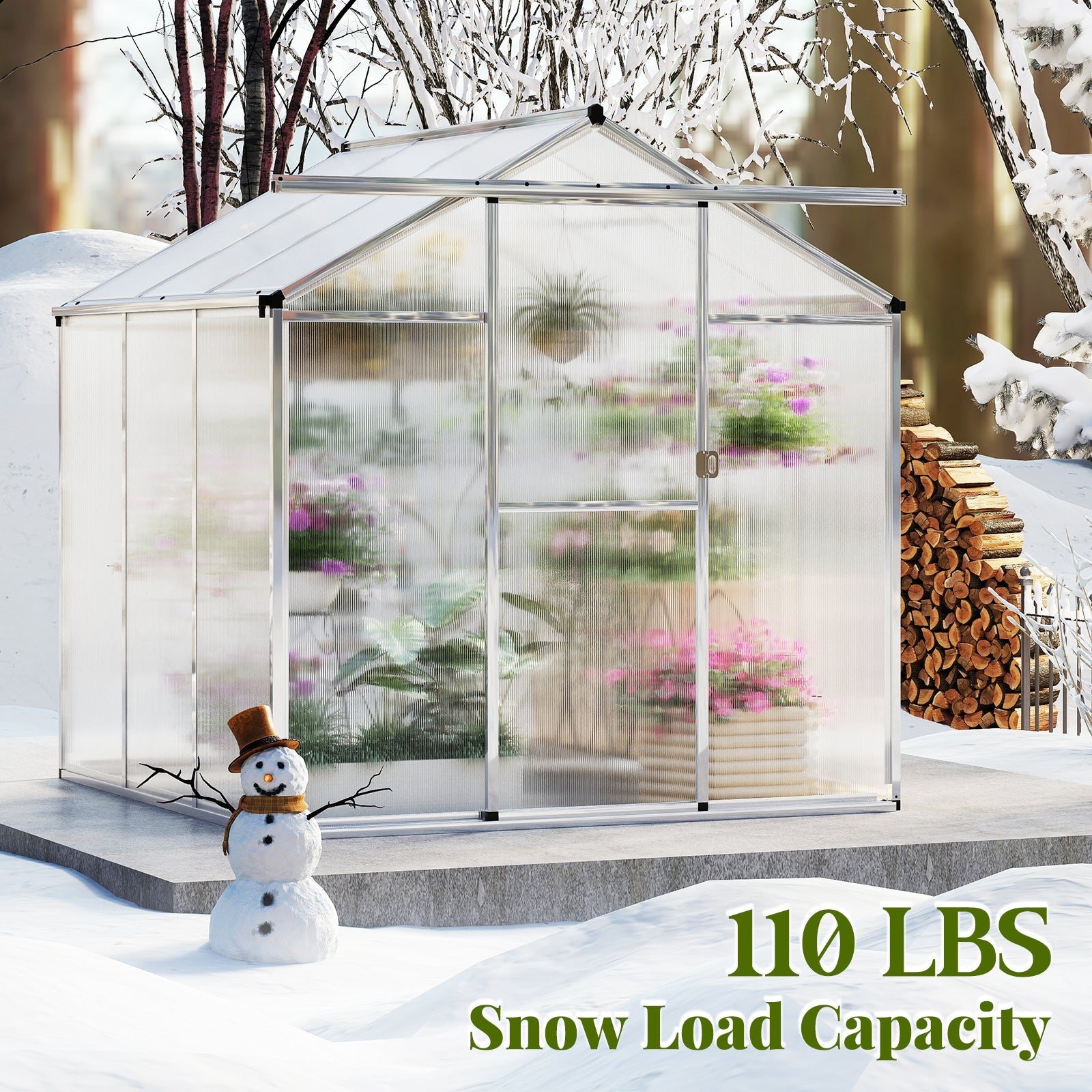 Large Walk-in Green House with Rain Gutters and Polycarbonate Panels-6 FT