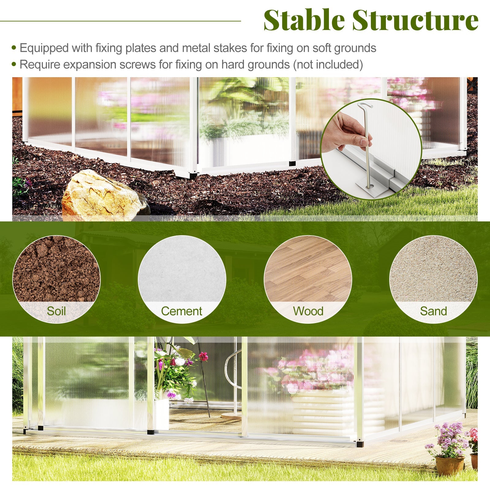 Large Walk-in Green House with Rain Gutters and Polycarbonate Panels-6 FT