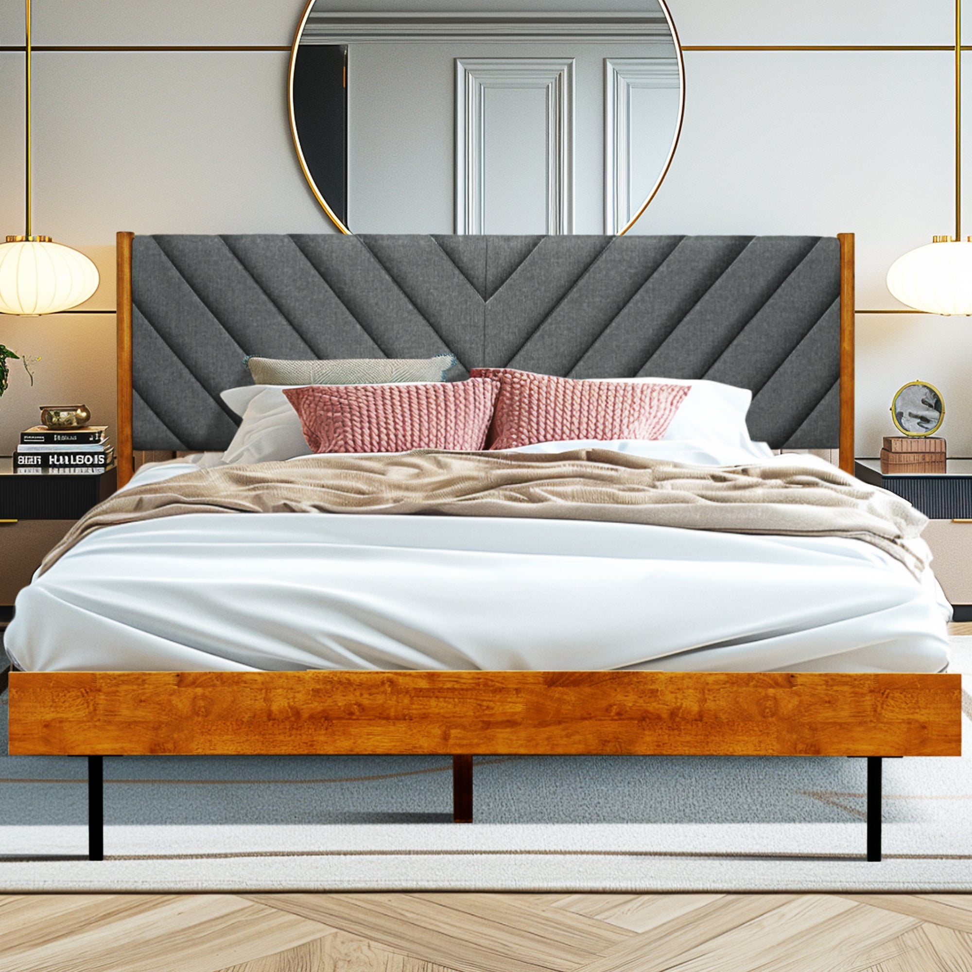 Acacia Astoria Upholstered Solid Wood Bed Frame