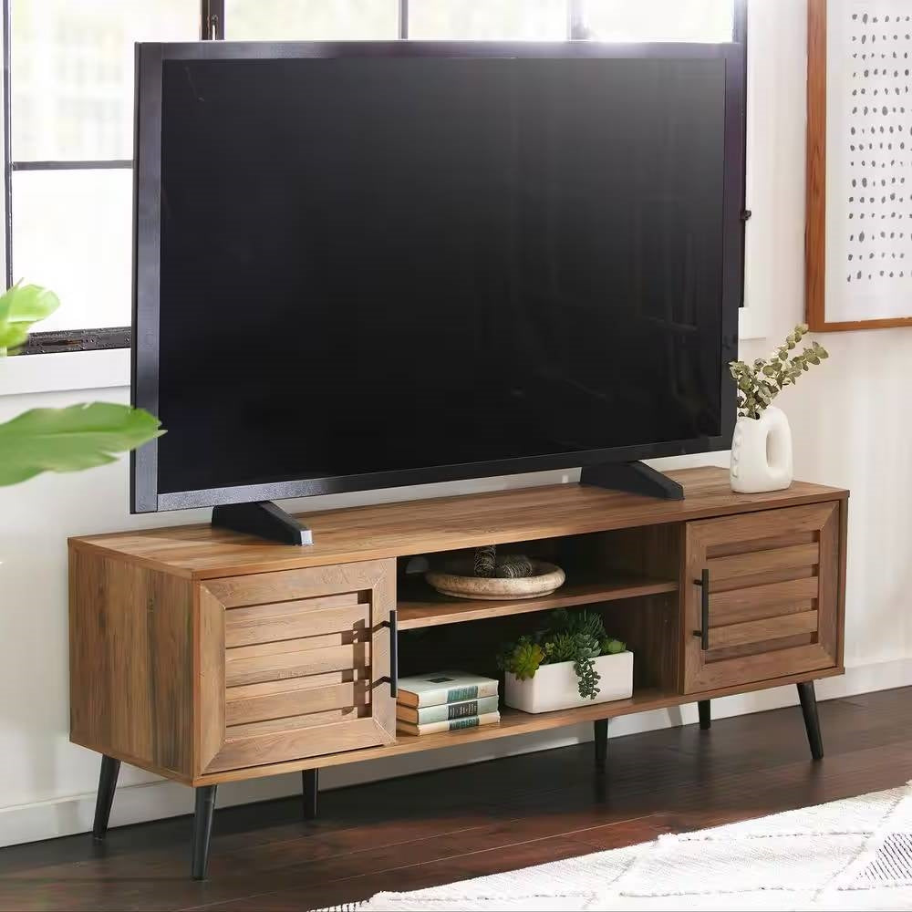 Rustic Wood Finish TV Stand with Mid-Century Legs