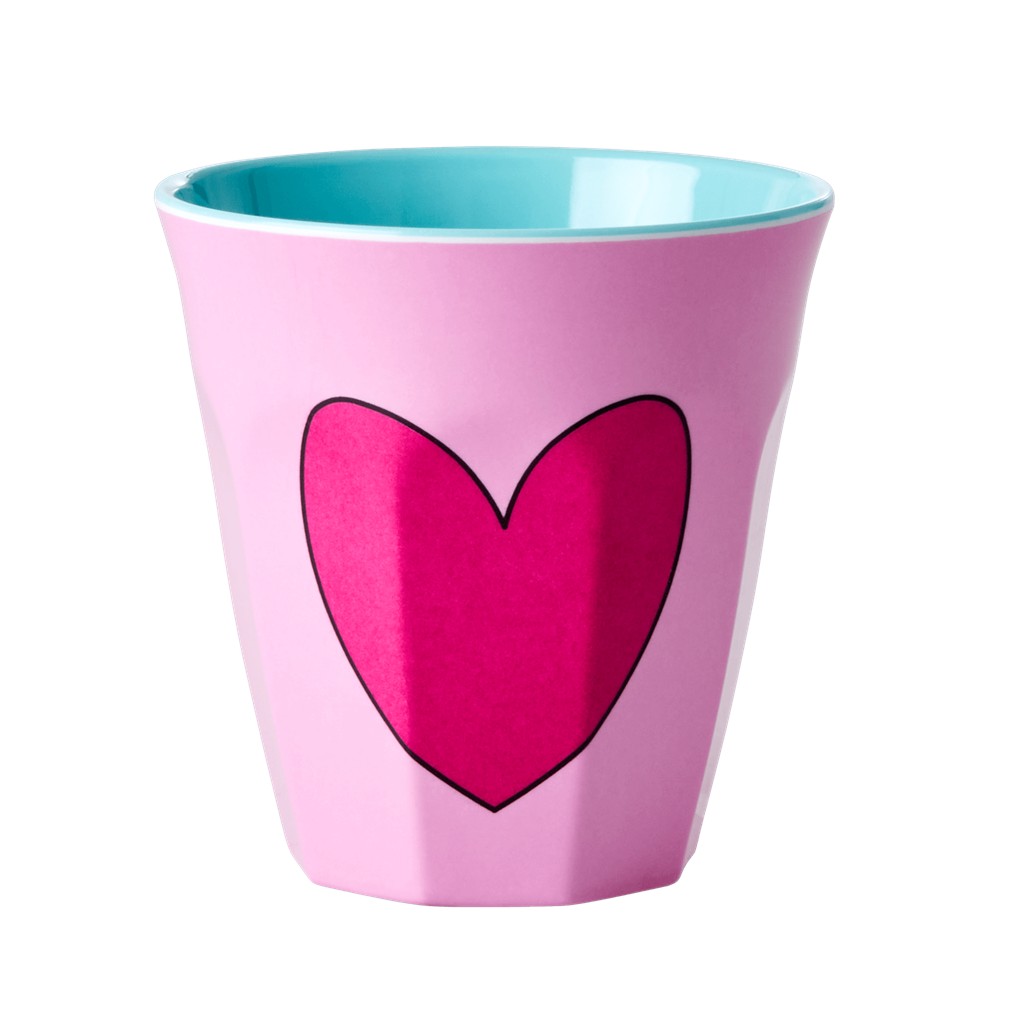 Medium Melamine Cup - Heart in Soft Pink Print