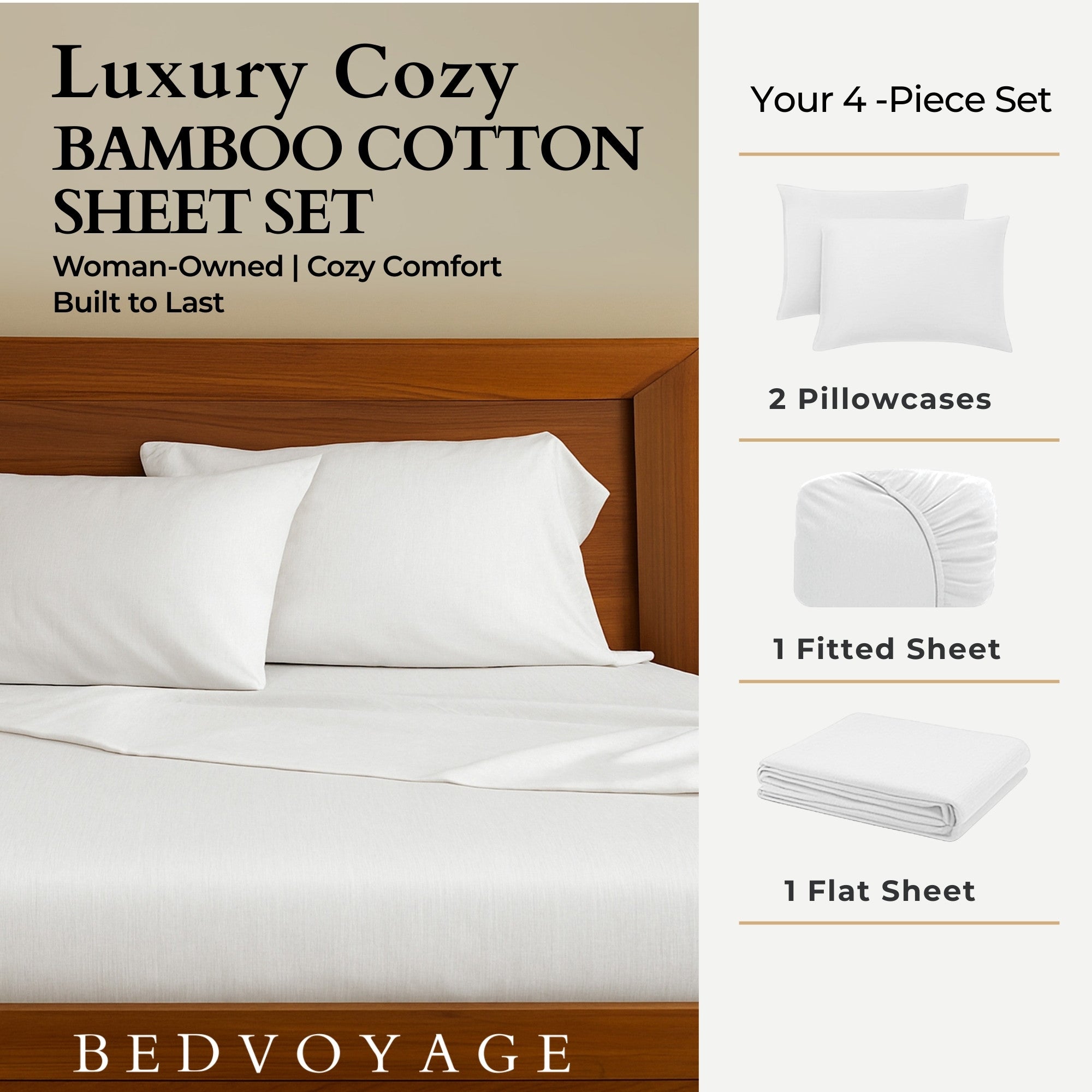 Bamboo Cotton Bed Sheets - Snow