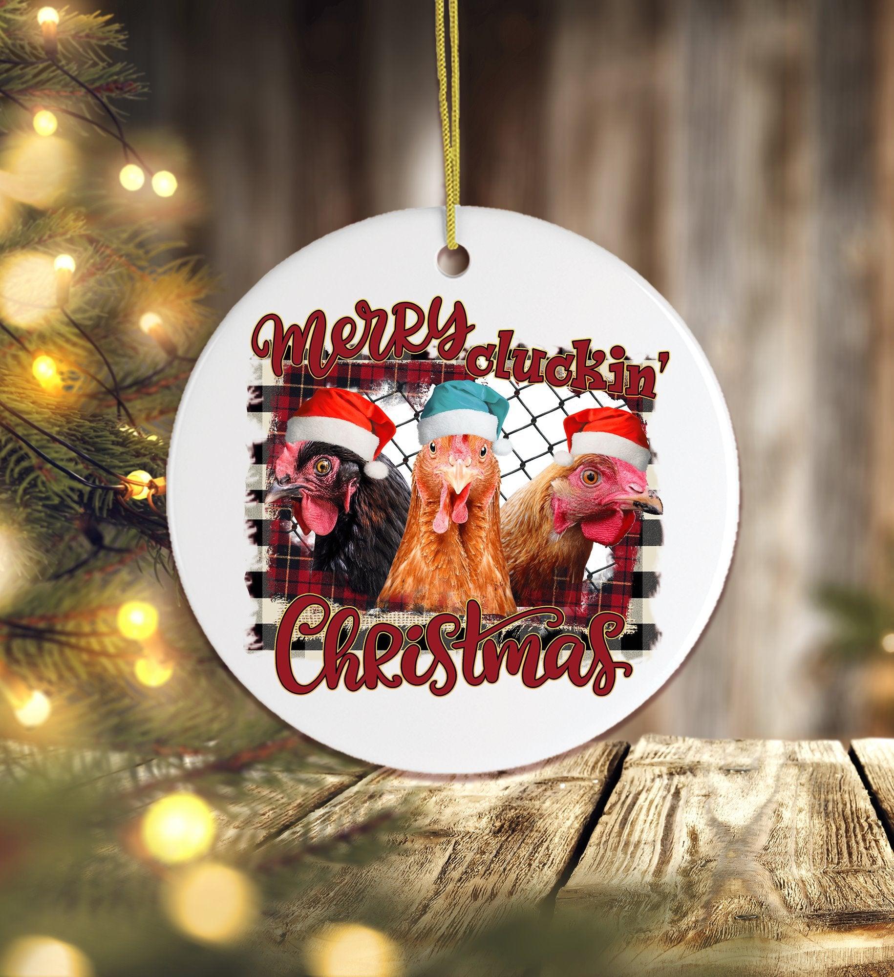 Merry Cluckin Christmas Chicken Ornament Ornament OrnamentallyYou 