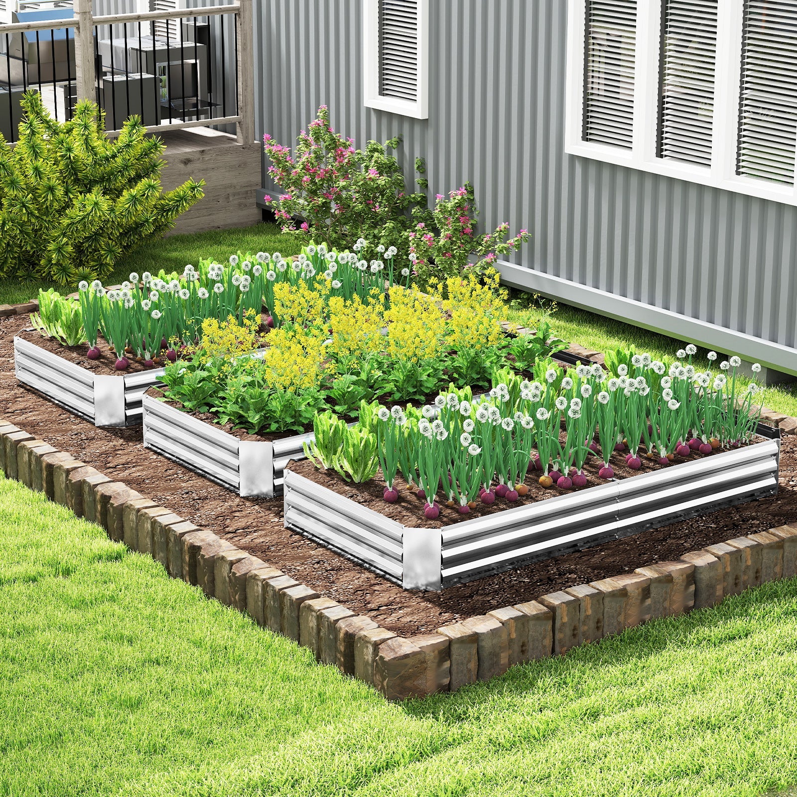 Metal Galvanized Raised Garden Bed with Open-Ended Base